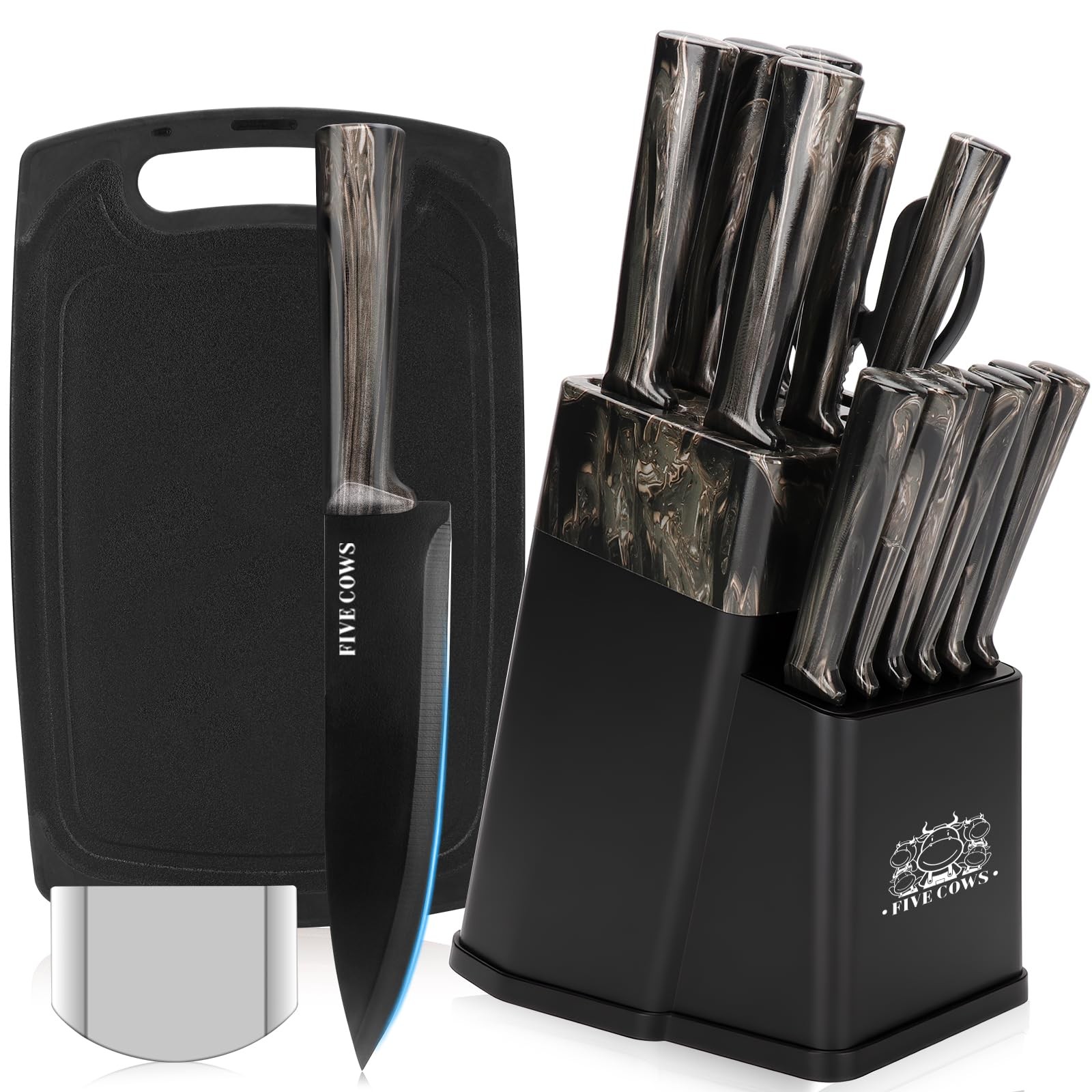 16-Piece Kitchen Knife Block Set with Cutting Board – German Stainless Steel …