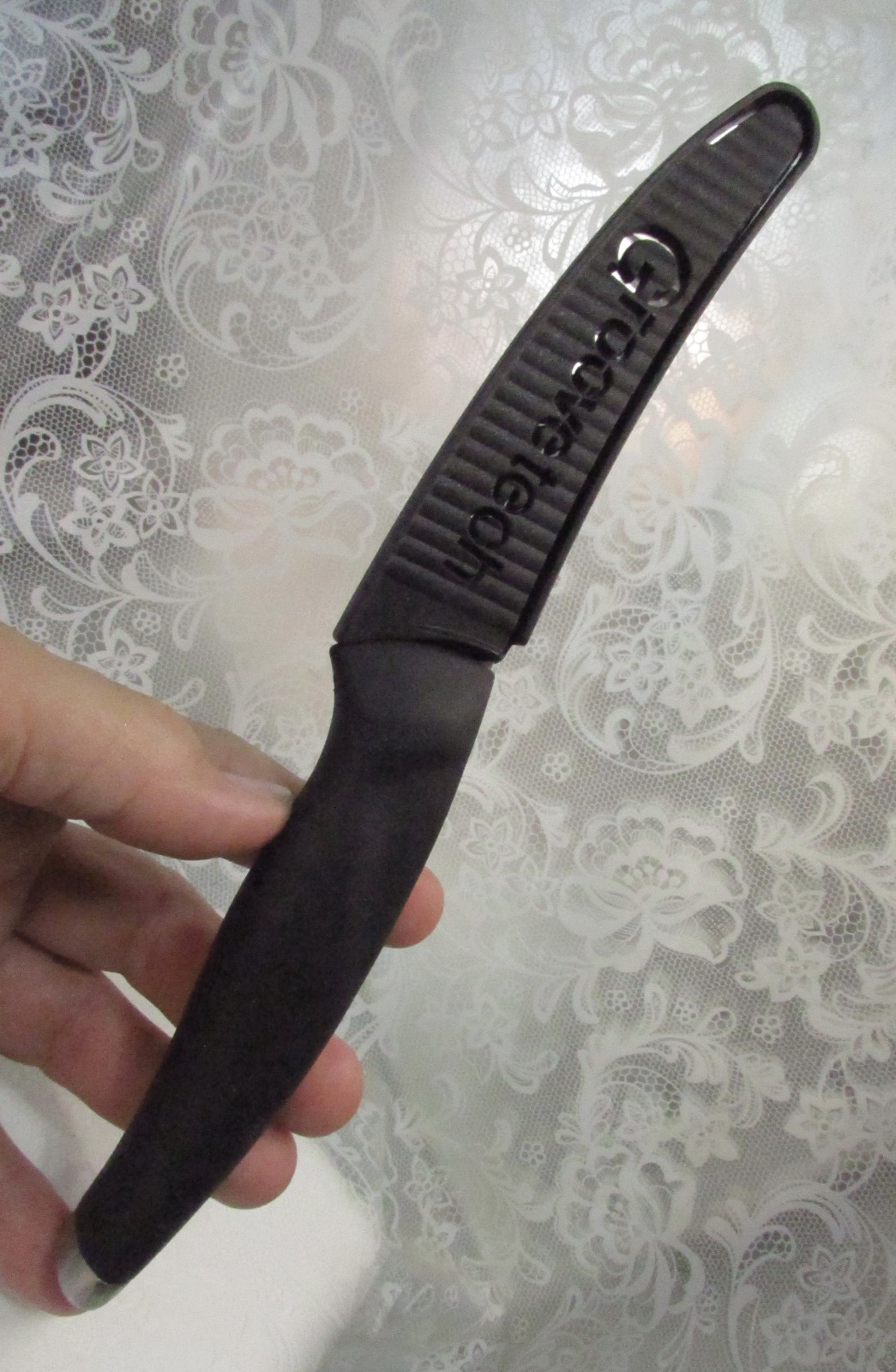 Groove Tech 4″ Blade Chef Kitchen KNIFE with SHEATH & Black Rubber Handle USA