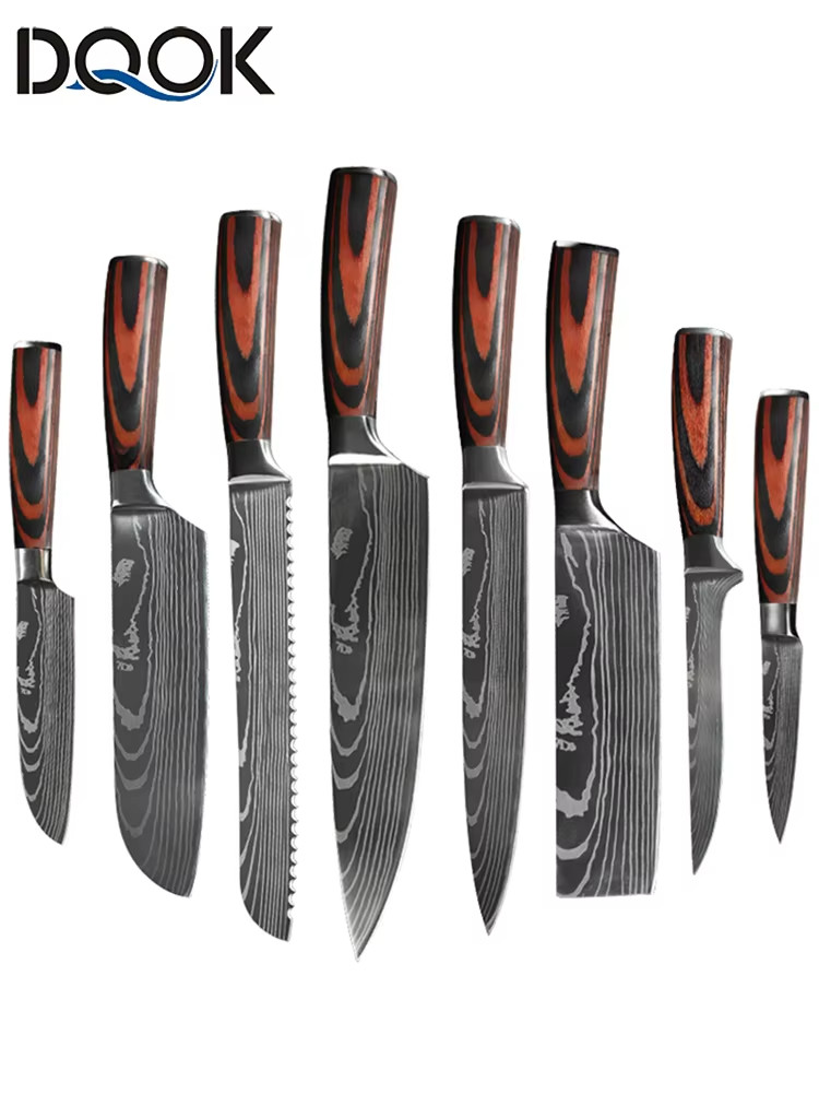 8 Piece Kitchen Knives Set Japanese Damascus Style Stainless Steel Chef’s Knife