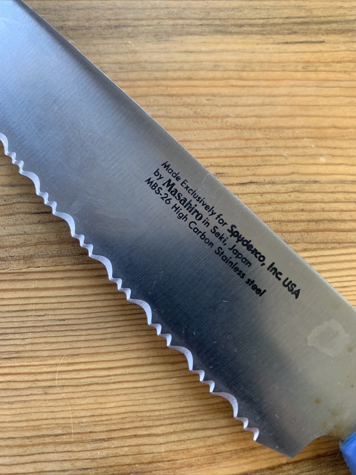 Vintage Spyderco Masahiro Kitchen Knife MBS-26 Blue Handle High Carbon Stainless
