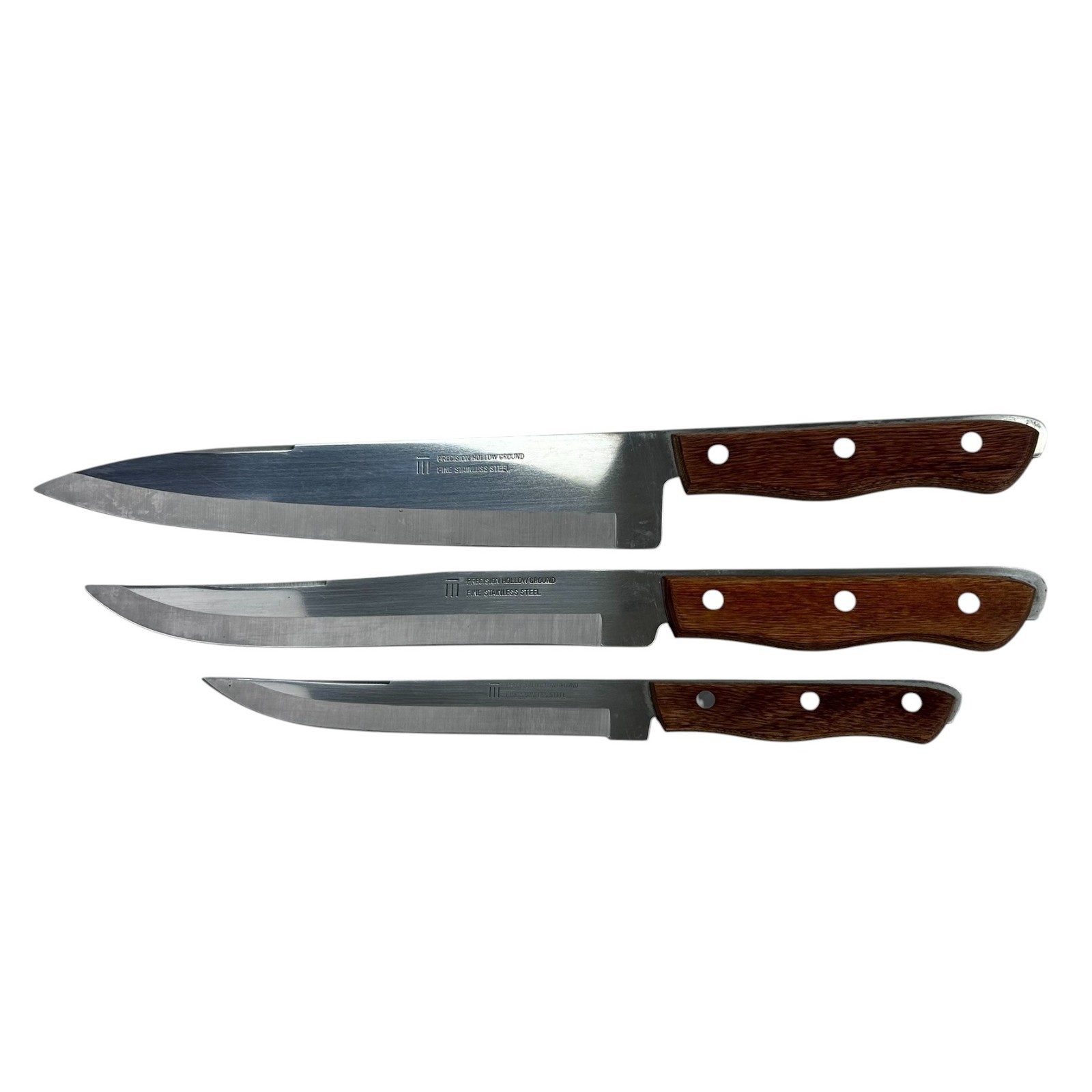 3 Precision Hollow Ground III Knives Stainless Steel & Wood Handle Japan
