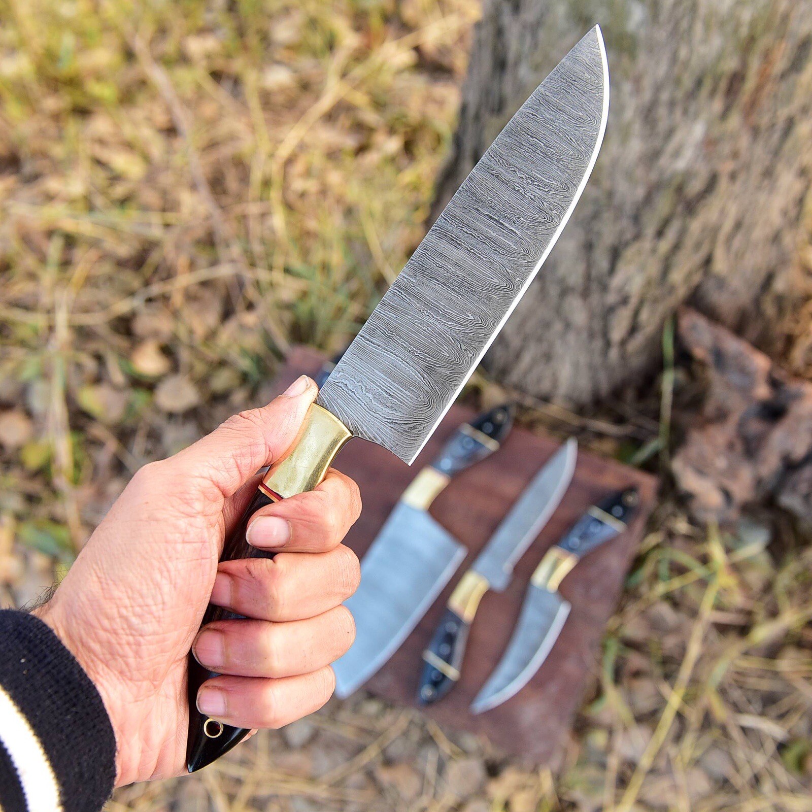 Damascus Steel Knife Set of 5 Custom Handmade Forged Chef Kitchen Fixed Blade