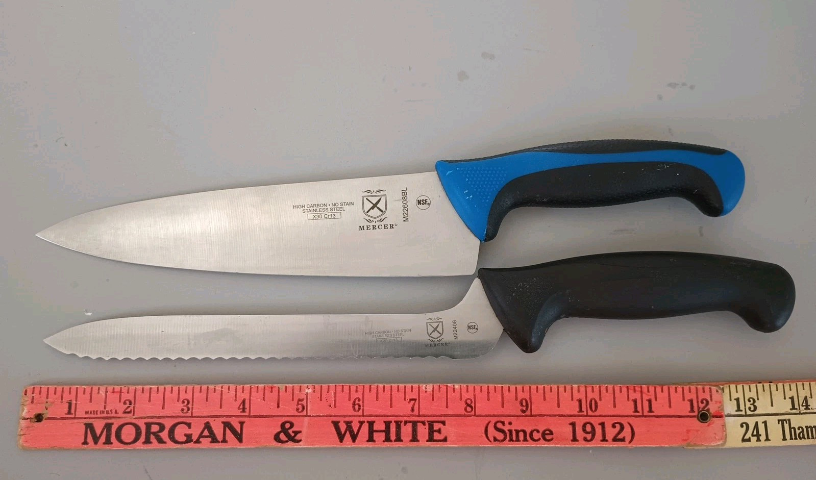 2 MERCER NSF KNIVES 8″ BREAD M22408, 8″ CHEF M22608BL NSF Commercial Millennia