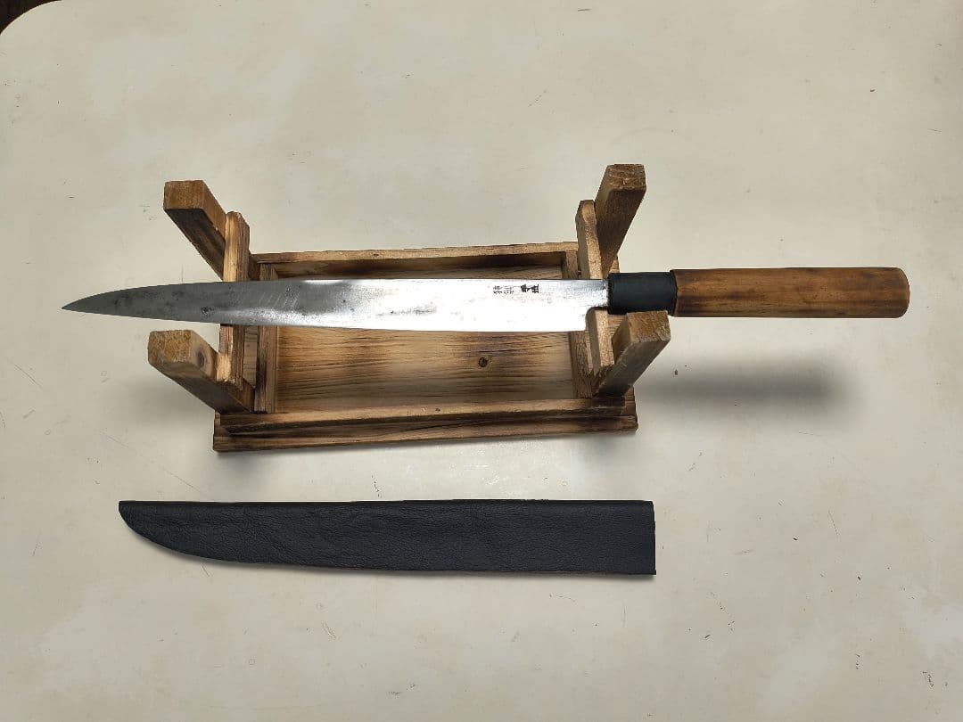 Handcrafted Large Yanagiba Sashimi Kitchen Knife 250mm Leather Sheath Japan
