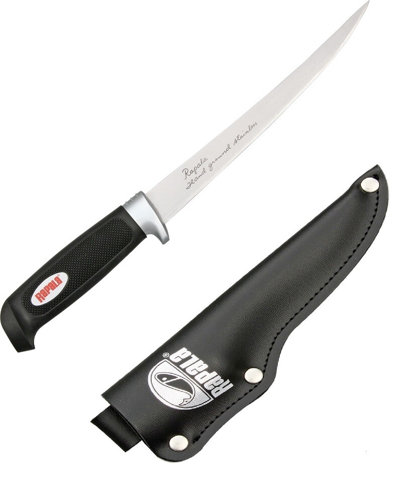 Rapala Kitchen Knife Stainless Steel Fillet Blade Black Soft Grip Rubber Handle