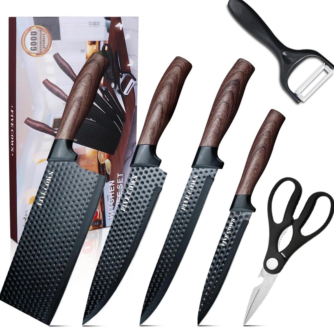 6 Pieces Professional Kitchen Knife Set Stainless Steel Chef Knife Cleaver Set
