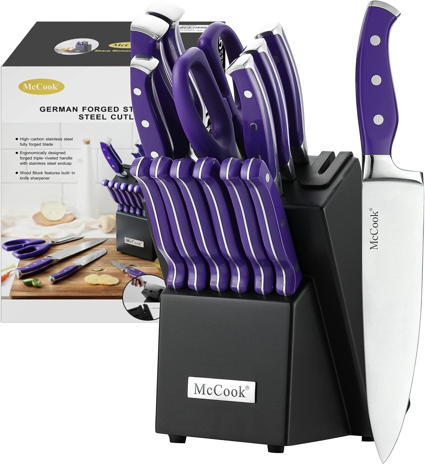 Elegant Purple 14-Piece Kitchen Knife Set – Ergonomic Handles, Sharp & Durable