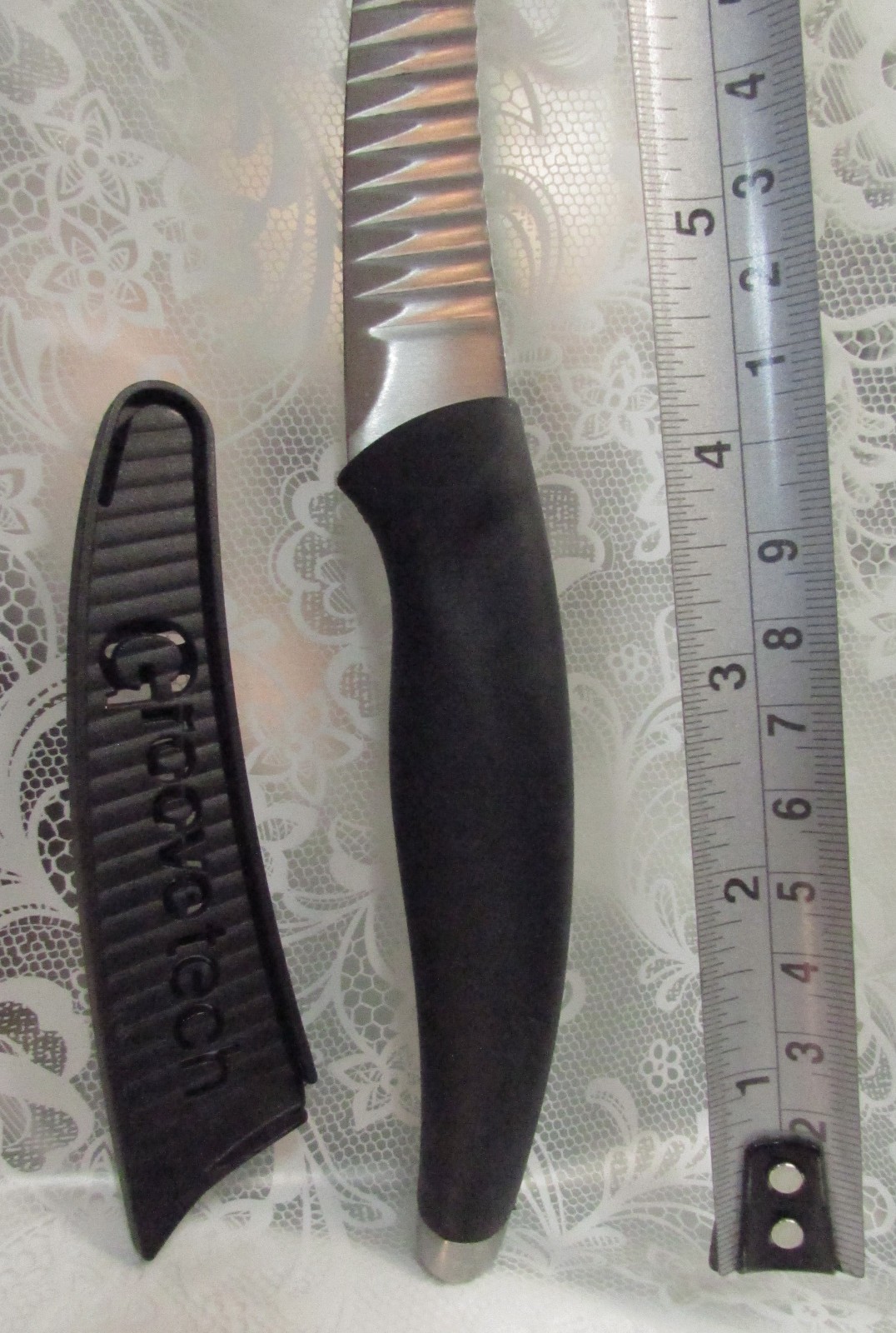 Groove Tech 4″ Blade Chef Kitchen KNIFE with SHEATH & Black Rubber Handle USA