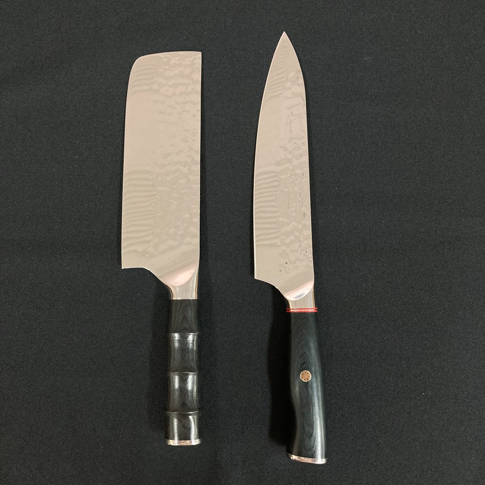 Japanese Damascus Knife Set 200mm Gyuto & 180mm Nakiri Hammered Pattern