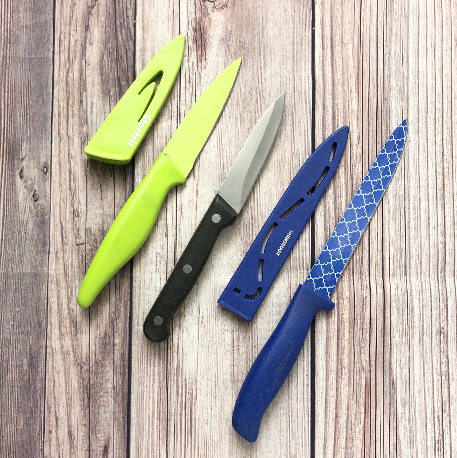 Farberware Utility Knife 5” Blue Starfrit Paring 3.5” Green & Black 3” Sharpened