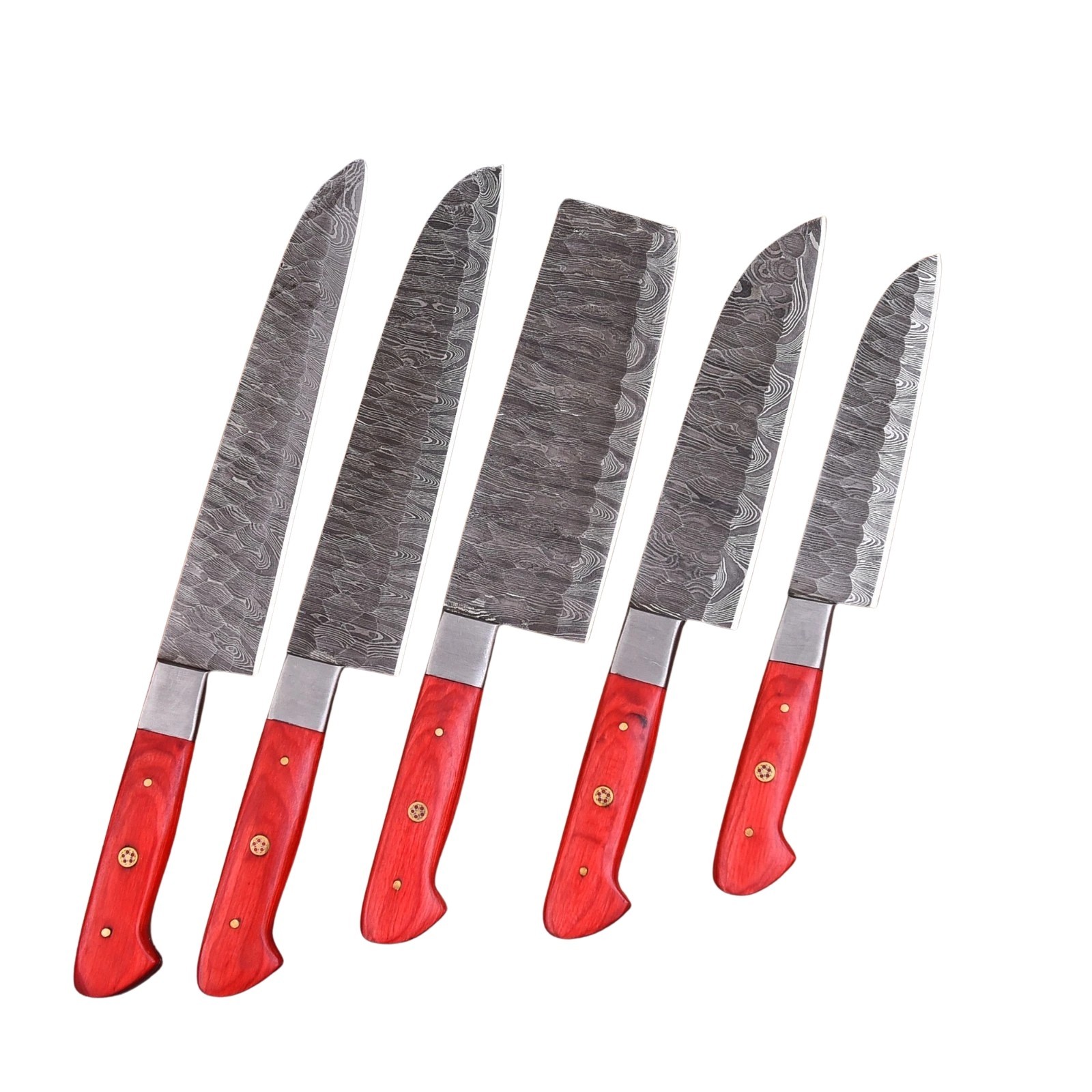 Handmade Damascus Steel 5Pc Chef Knife Set For Kitchen Cooking With Roll Bag