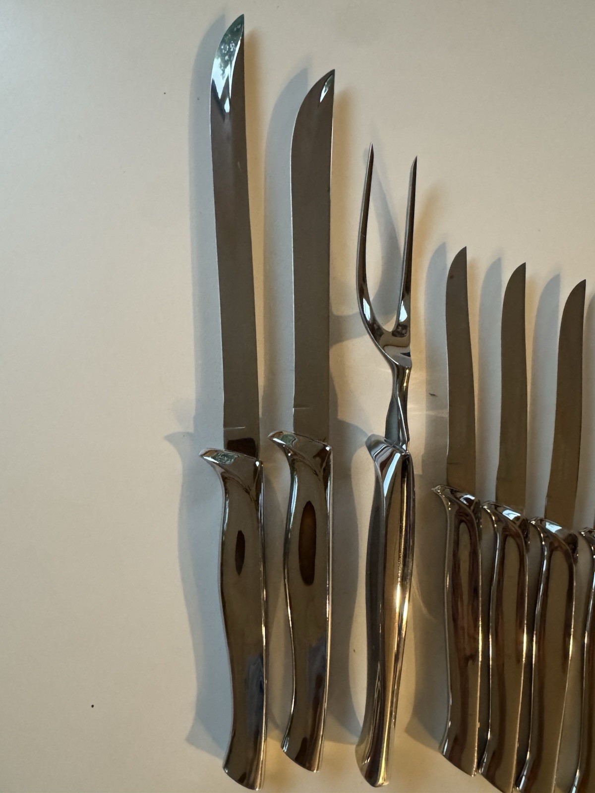 Vintage Carvel Hall EKCO Eterna Stainless USA Carving Set & 7 Steak Knives Lot