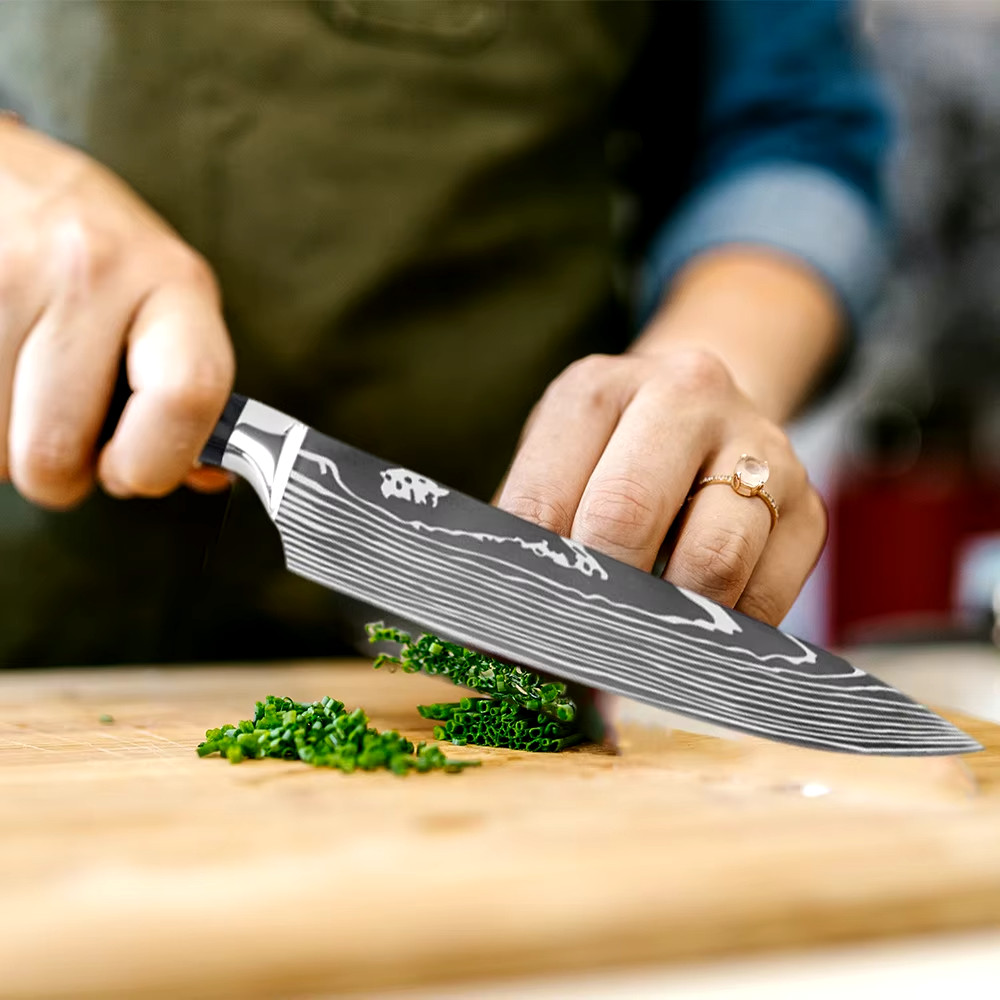 8 Piece Kitchen Knives Set Japanese Damascus Style Stainless Steel Chef’s Knife