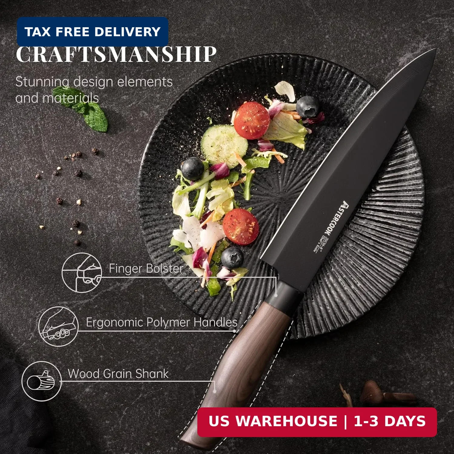 Astercook Knife Set, 6-Piece Kitchen Knife Set with Block, High Carbon Stainless