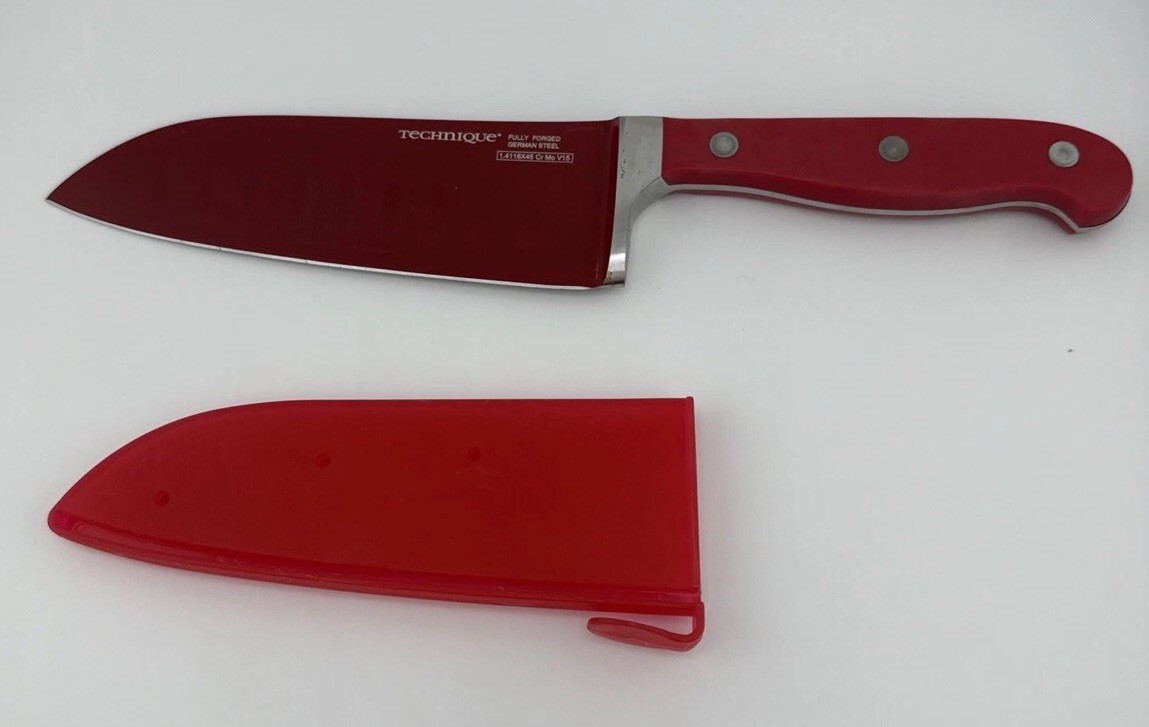 TECHNIQUE Japanese Red Coated Stainless Steel 6” Blade Santoku Knife Full Tang
