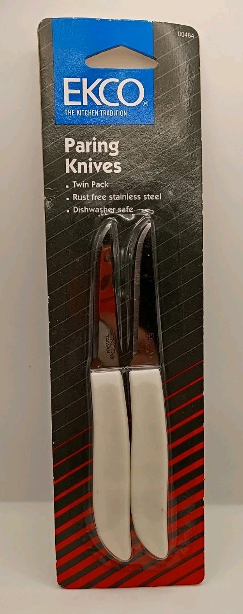 Vtg. 1990 NOS Ekco Paring Knives Twin Pack White Plastic Handle Stainless Steel