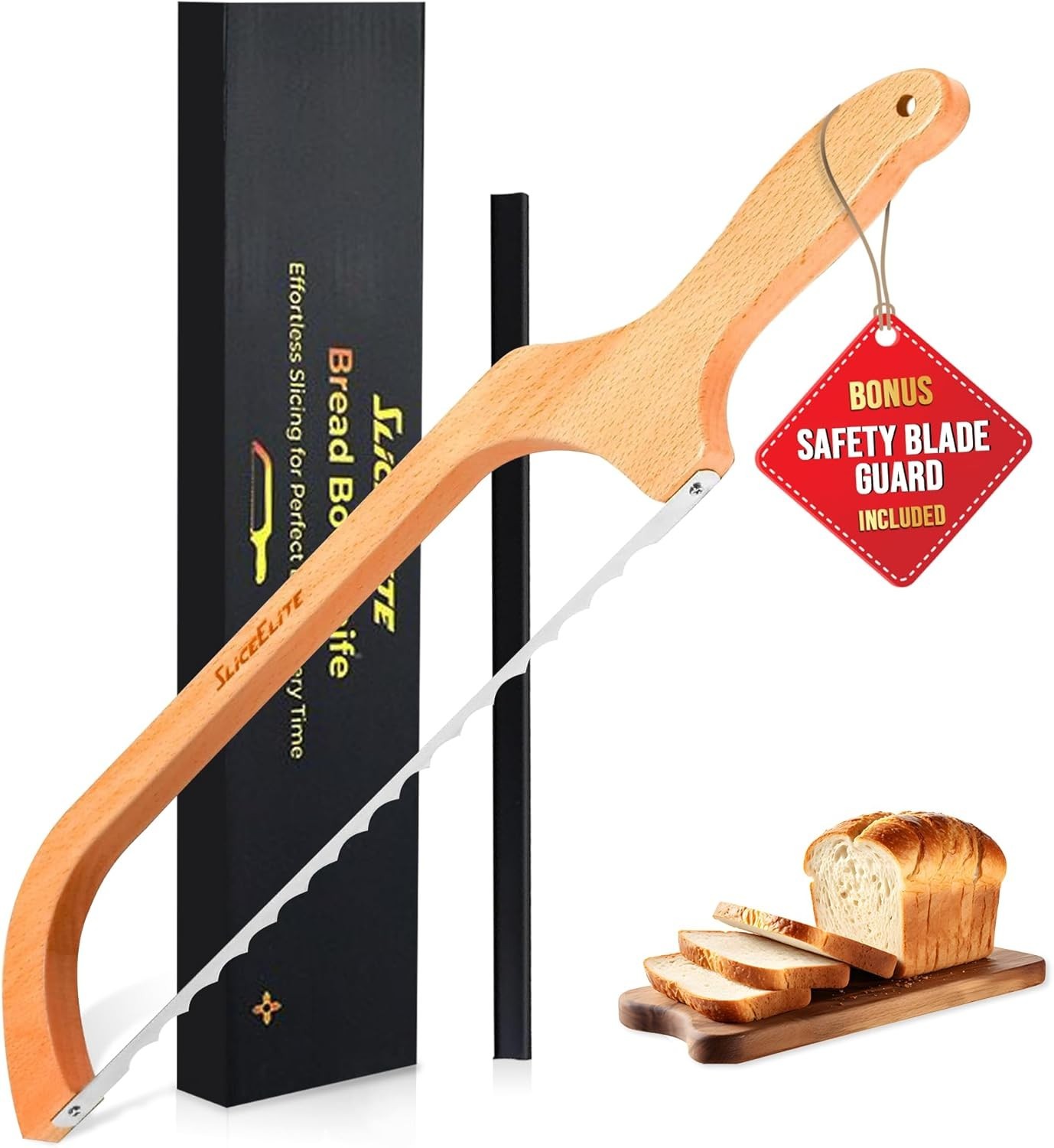 SliceElite Wooden Bread Bow Knife Stainless Steel Serrated Bread Saw Cutter