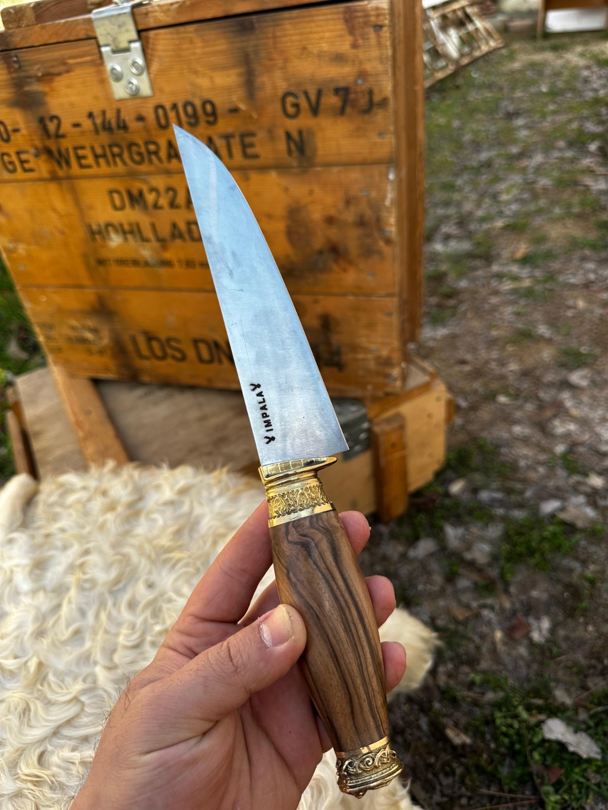 Handmade Walnut Brass Handle Chef Knife, German Steel Kitchen Tool