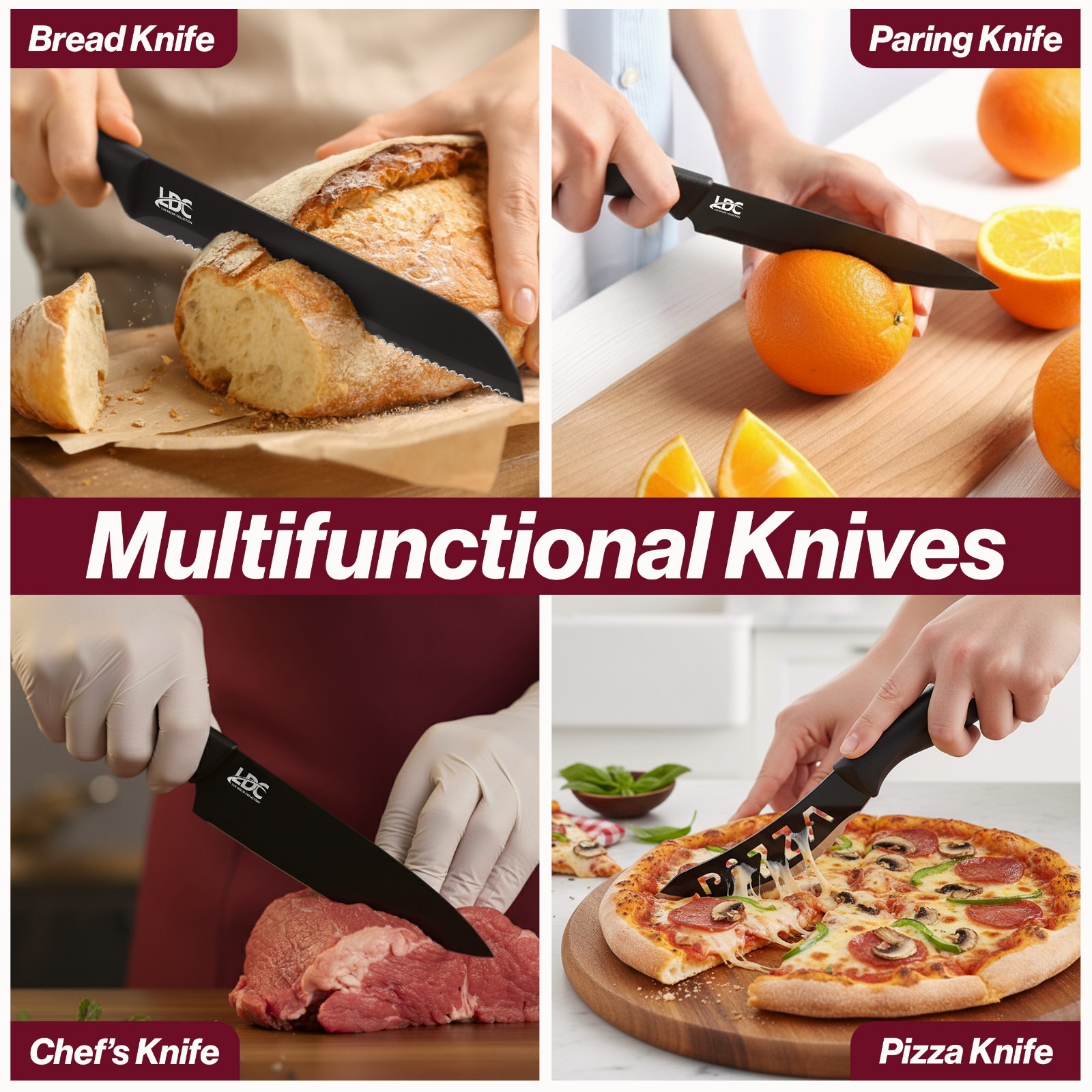 Knife Set Stainless Steel 7 Piece Professional Cutlery Pizza Kitchen Chef Knives