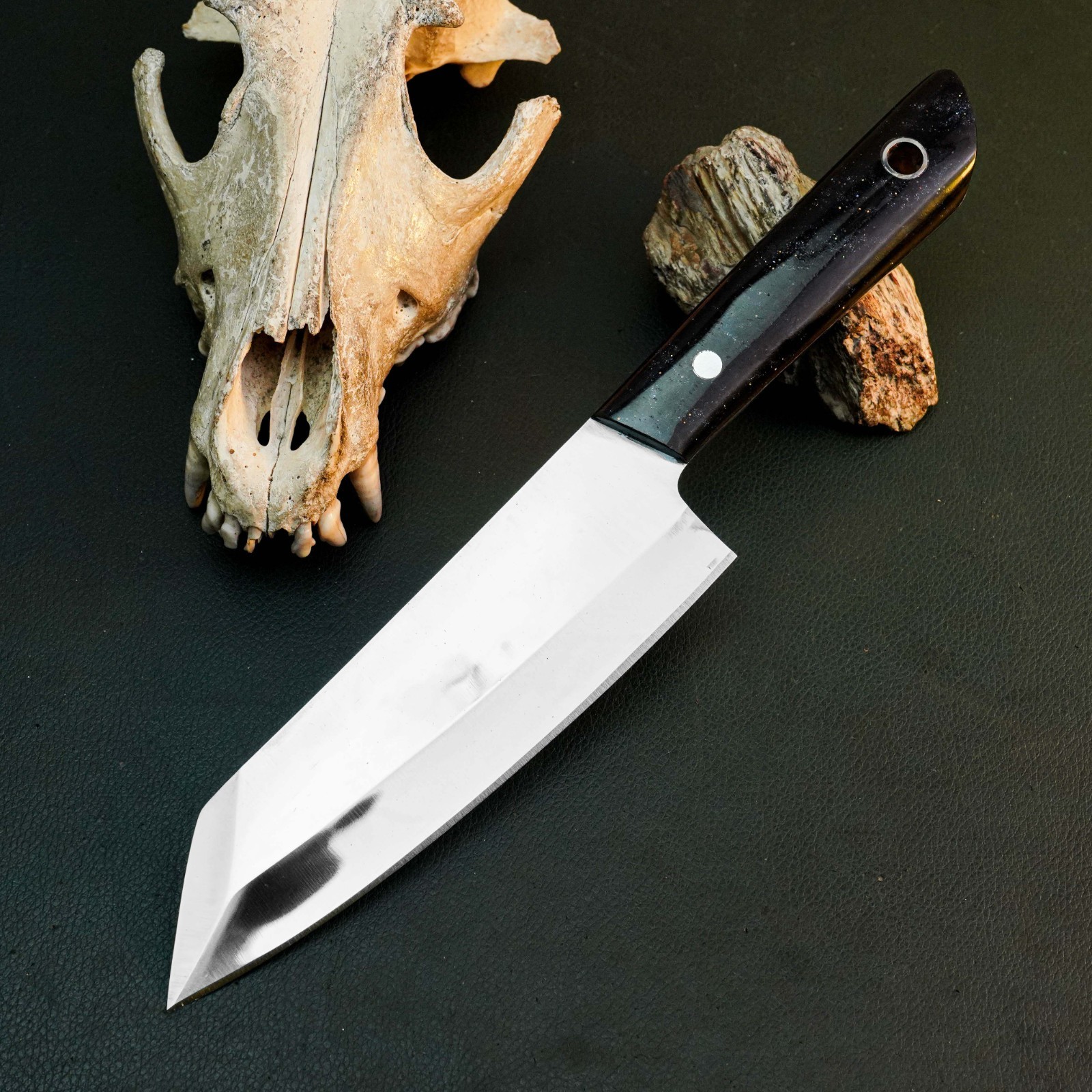 10.5″ D2 Kitchen Knife Full Tang Camping Resin Handle Chef Leather Sheath