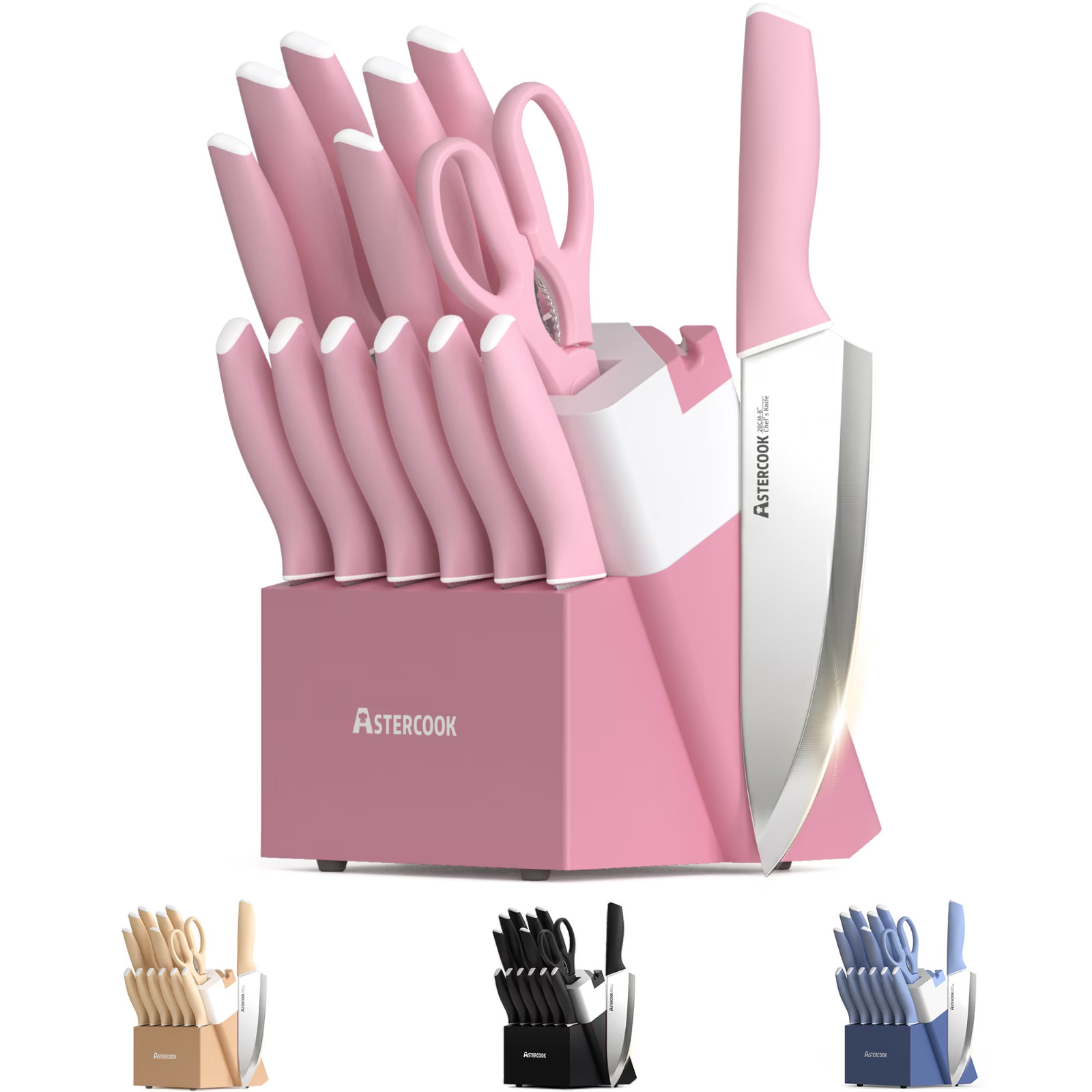 Astercook Knife Set, 14 Pieces Kitchen Knives Set with Healthy Anti-Rust Coating