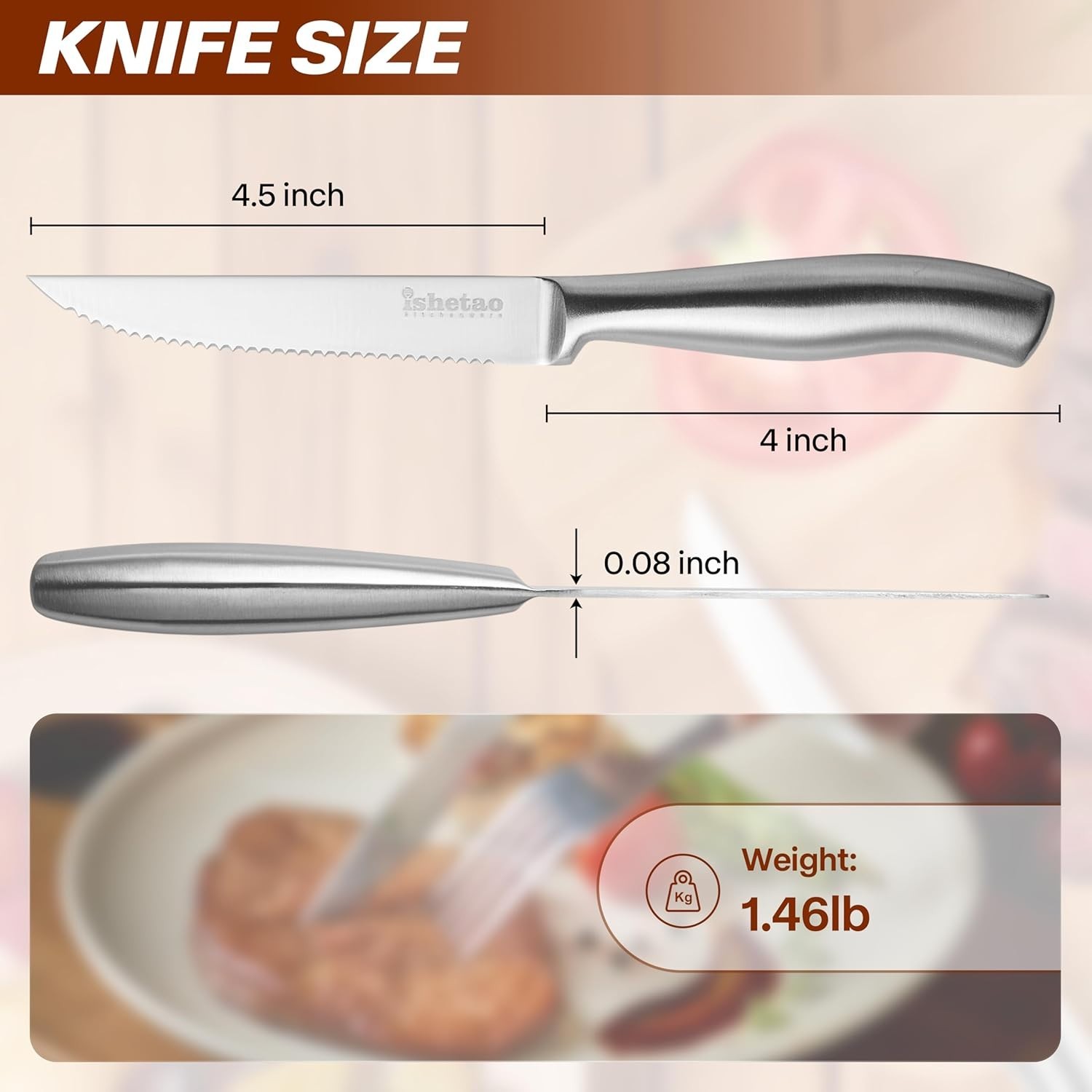 Sleek 6-Piece Stainless Steel Steak Knives | Ergonomic & Rust-Resistant Design