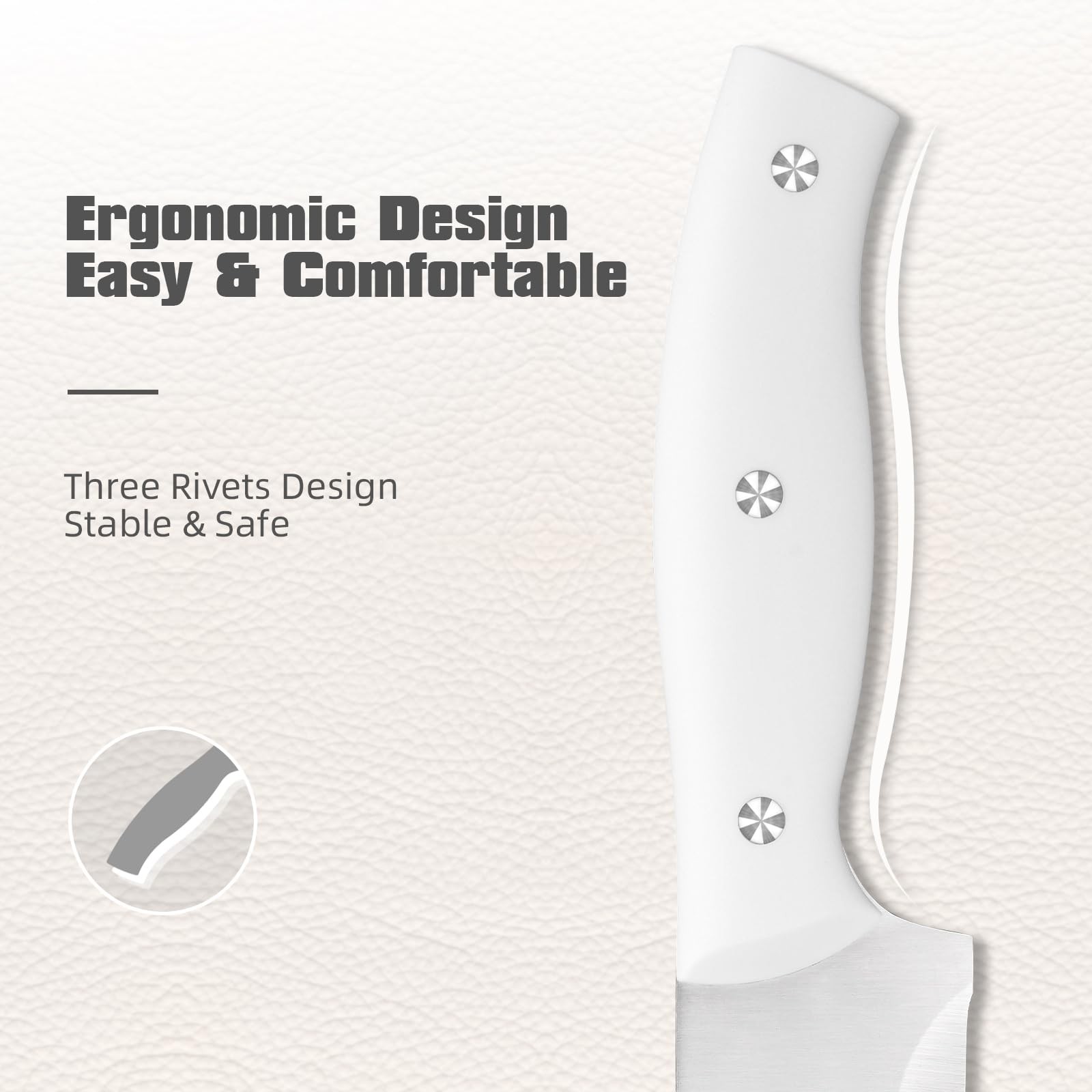15-Piece White Kitchen Knife Set with Built-in Sharpening Stone, Ergonomic Tr…