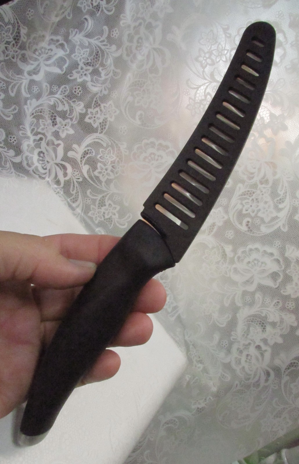 Groove Tech 4″ Blade Chef Kitchen KNIFE with SHEATH & Black Rubber Handle USA