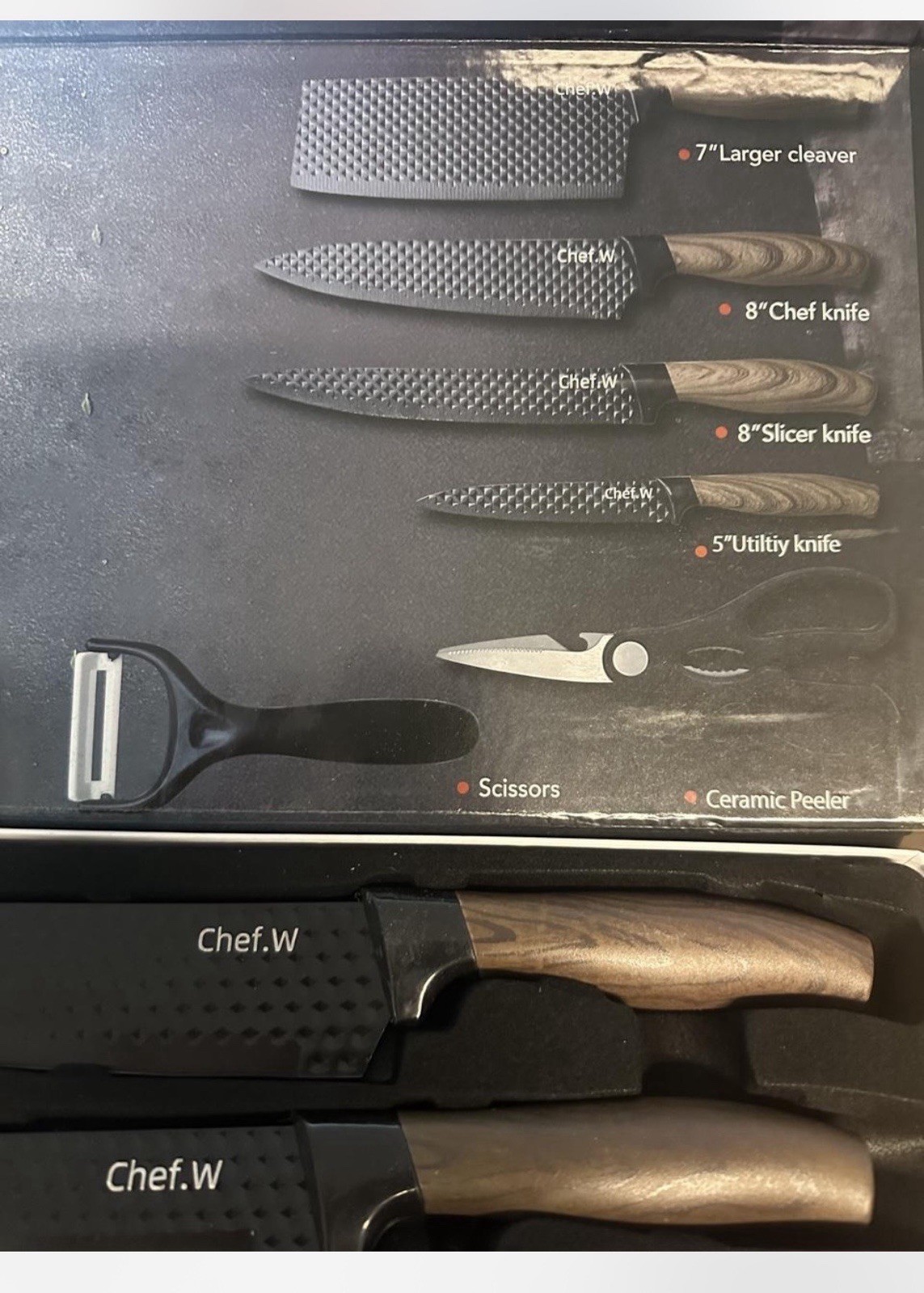 Gift Box Set Professional 6 Kitchen Knife Set, Chef’s Knife, Slicing Knife, Sc