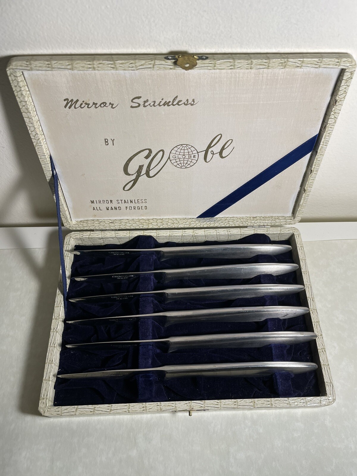 Hand Forged Mirror Stainless Steel Steak Knives Set of Six by Globe Japan