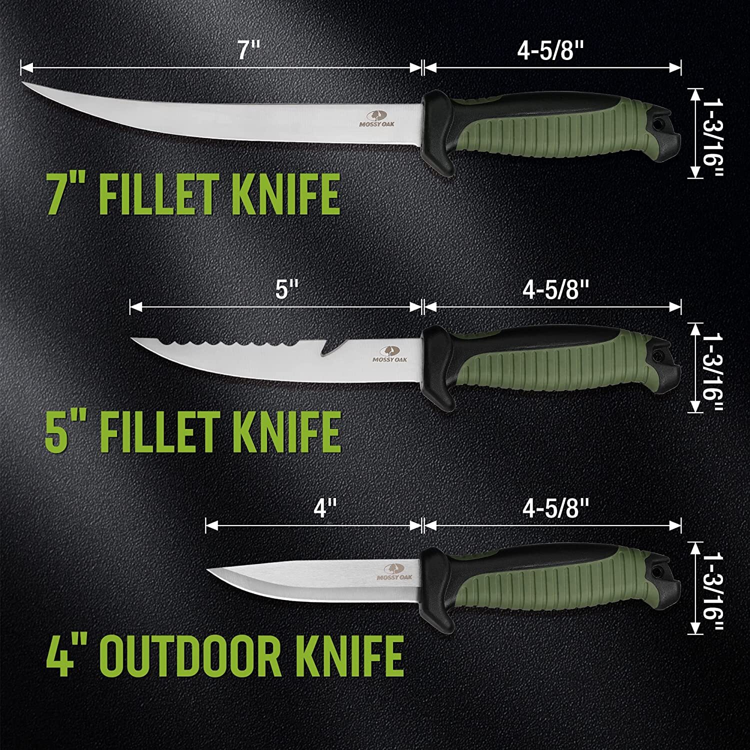 Mossy Oak 3PCS Fishing Knife Set Stainless Steel Filet Knife w/Protective Sheath
