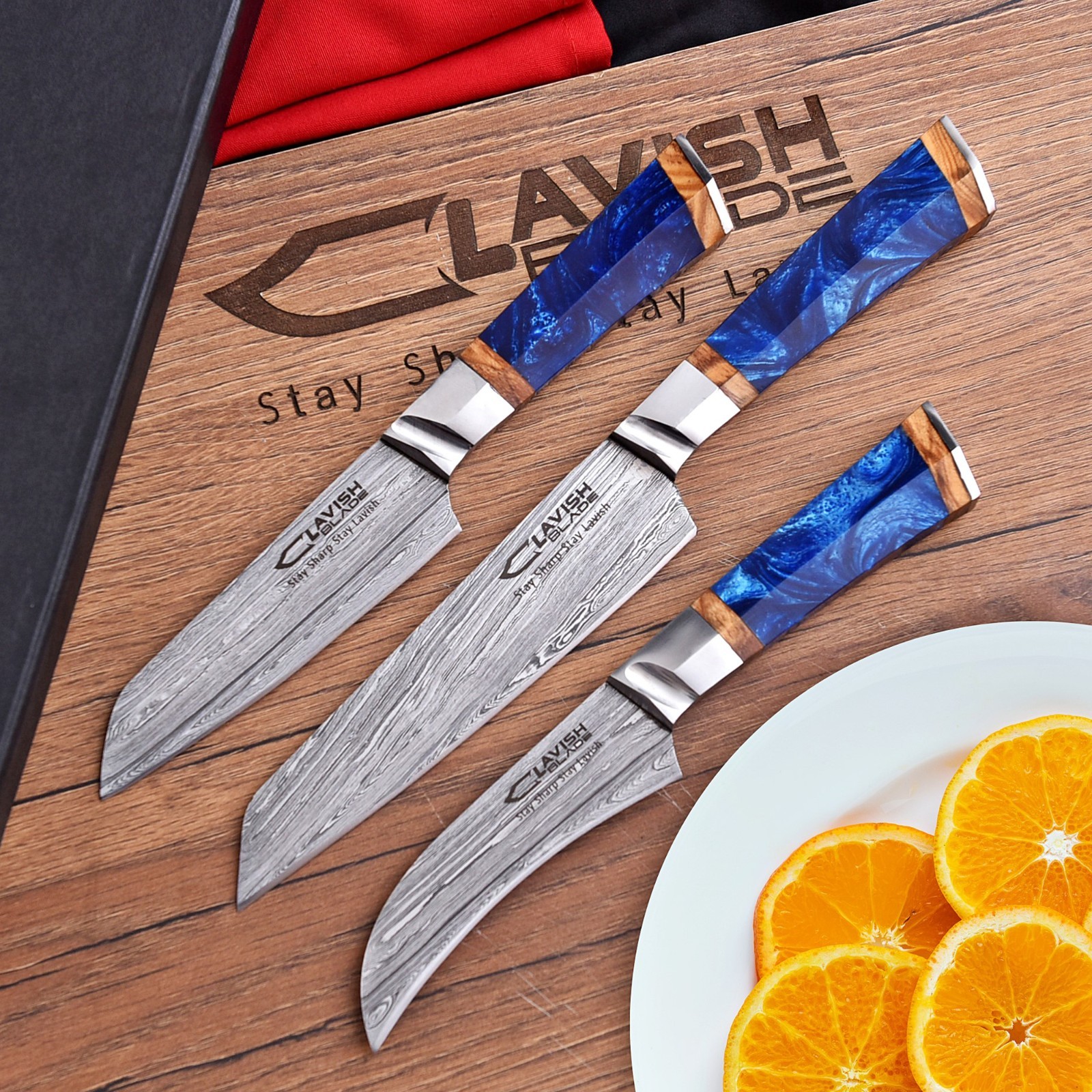 Hand Forged Damascus Steel 3 Pcs Chef Knife Set, Kitchen Knives Chef Knives Set