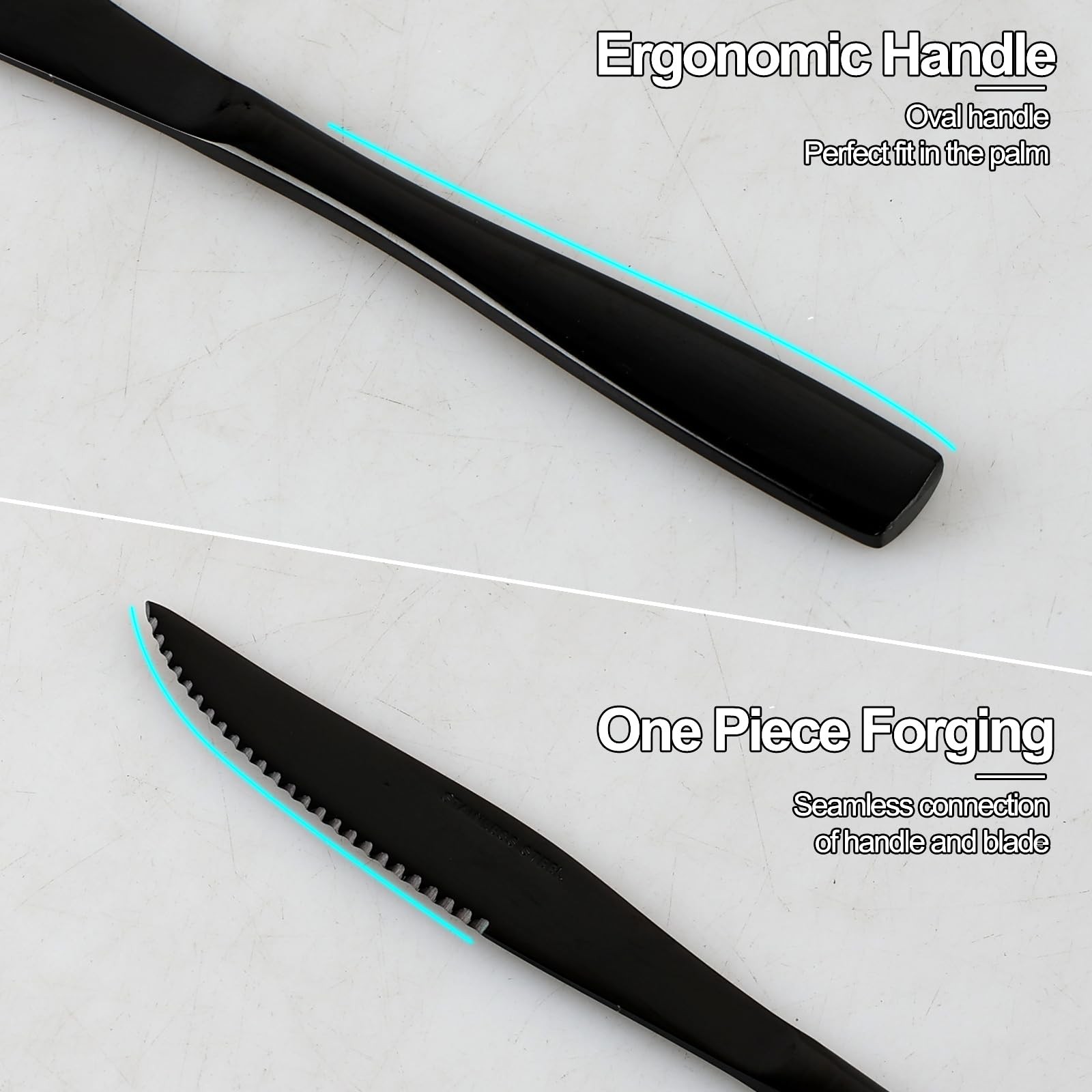 8 PCS Dinner Steak Knife Set Stainless Steel Serrated Cutlery Knives Black