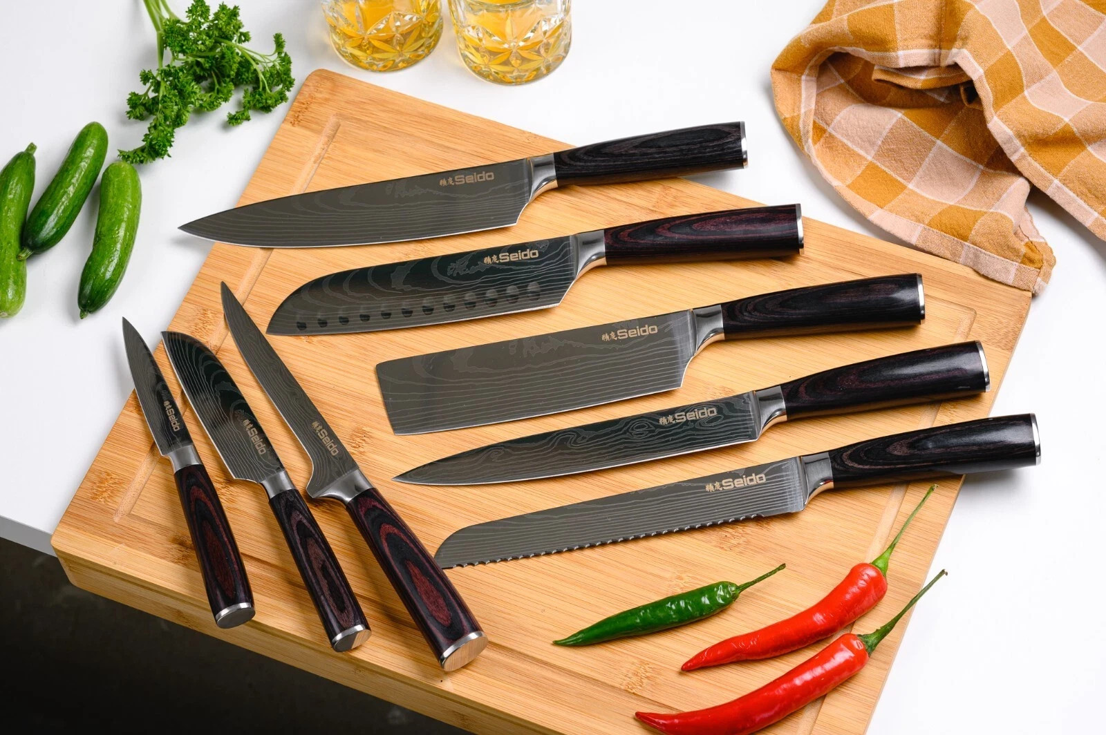 Seido Knives Japanese Master Chef Knife Set, 8-Piece Professional Kitchen Knives