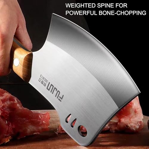 Heavy Duty Meat Cleaver Knife, 6″ High Carbon Steel Butcher Axe, Full Tang Teak