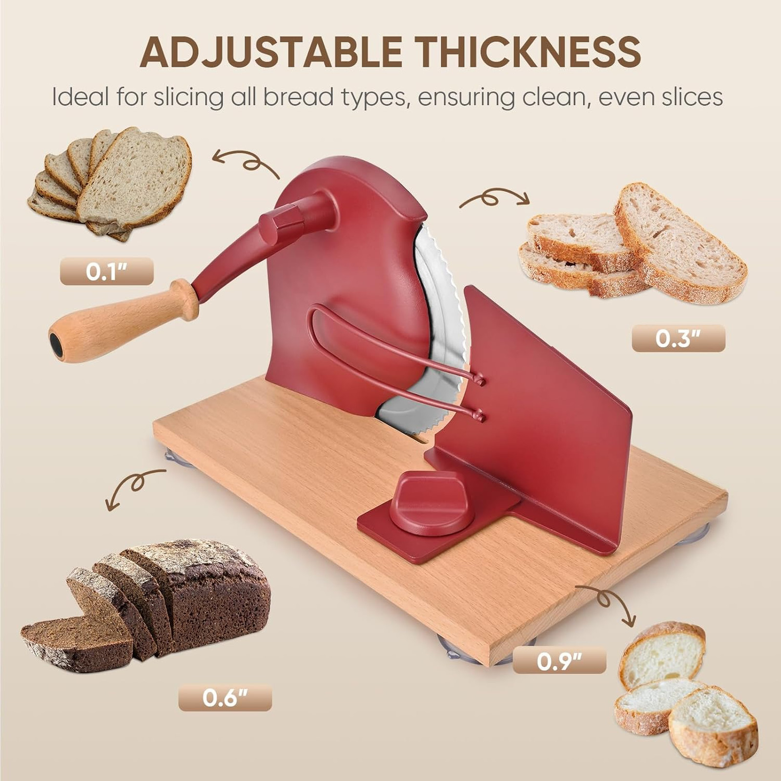 Manual Bread Slicer with Hand Crank, Classic Home Bread Slicer for Homemade