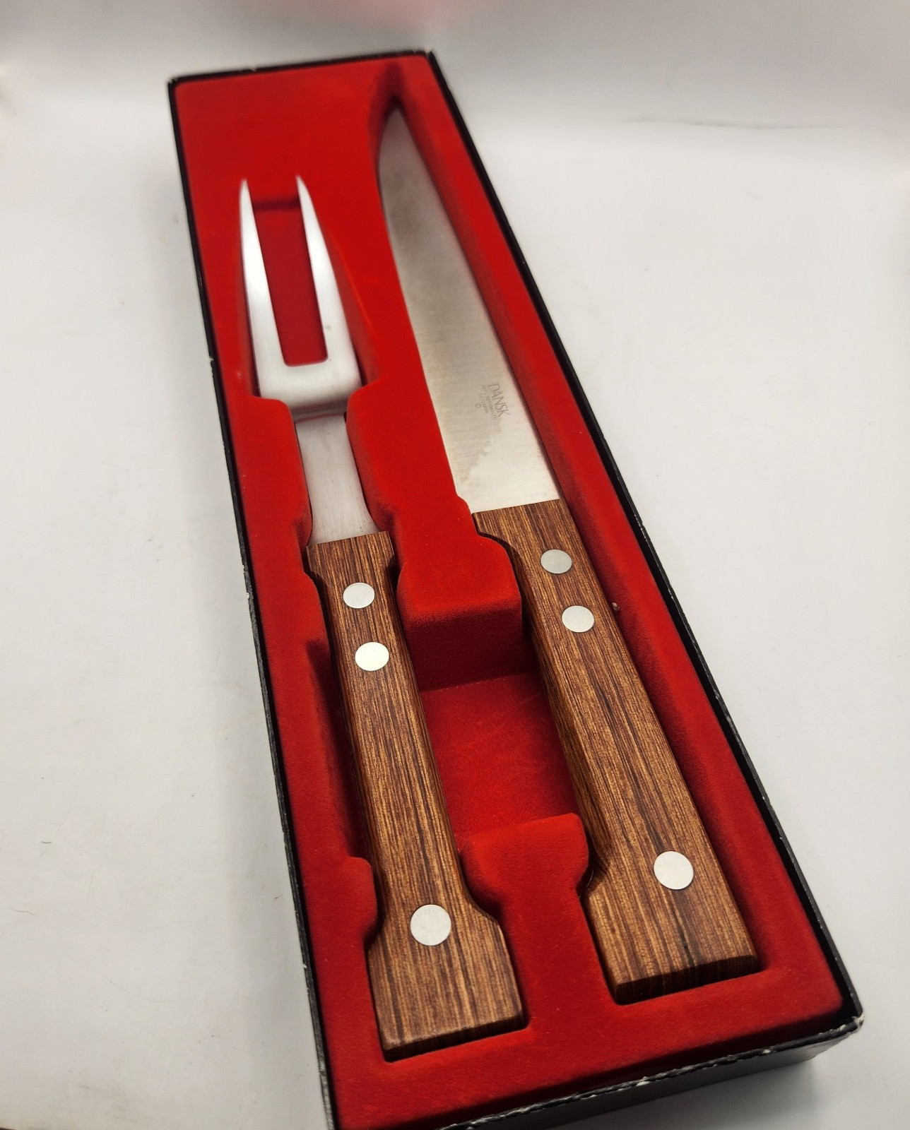 Vintage Dansk Teak & Stainless Carving Set Gunnar Cyren MCM w/ Original Box