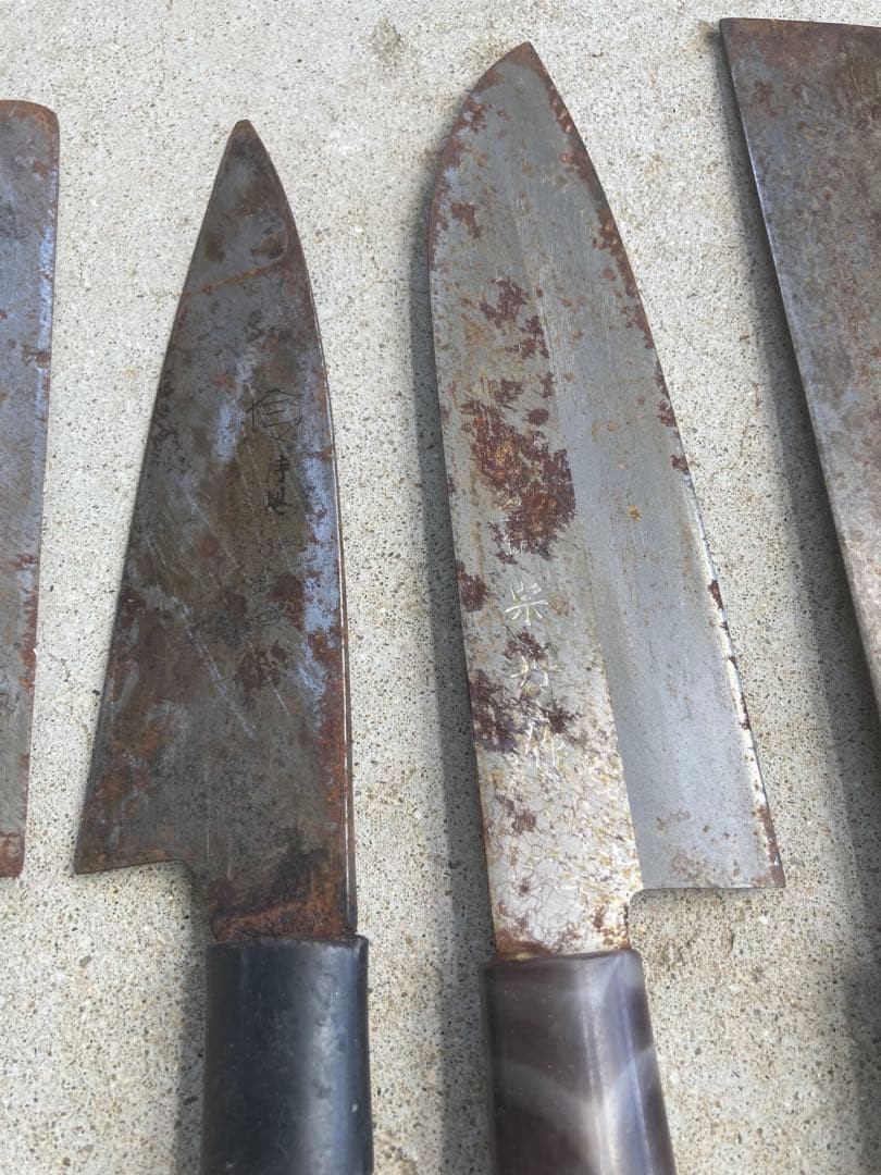 Japanese Kitchen Knives Set of 8 Used Includes Deba Yanagiba Gyuto Rusty