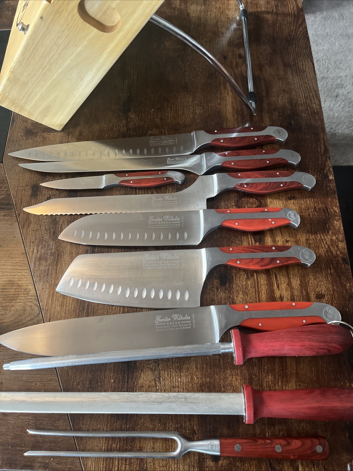 Gunter Wilhelm Executive Chef 10 Pc Knife Set Wood Block German Steel Cutlery