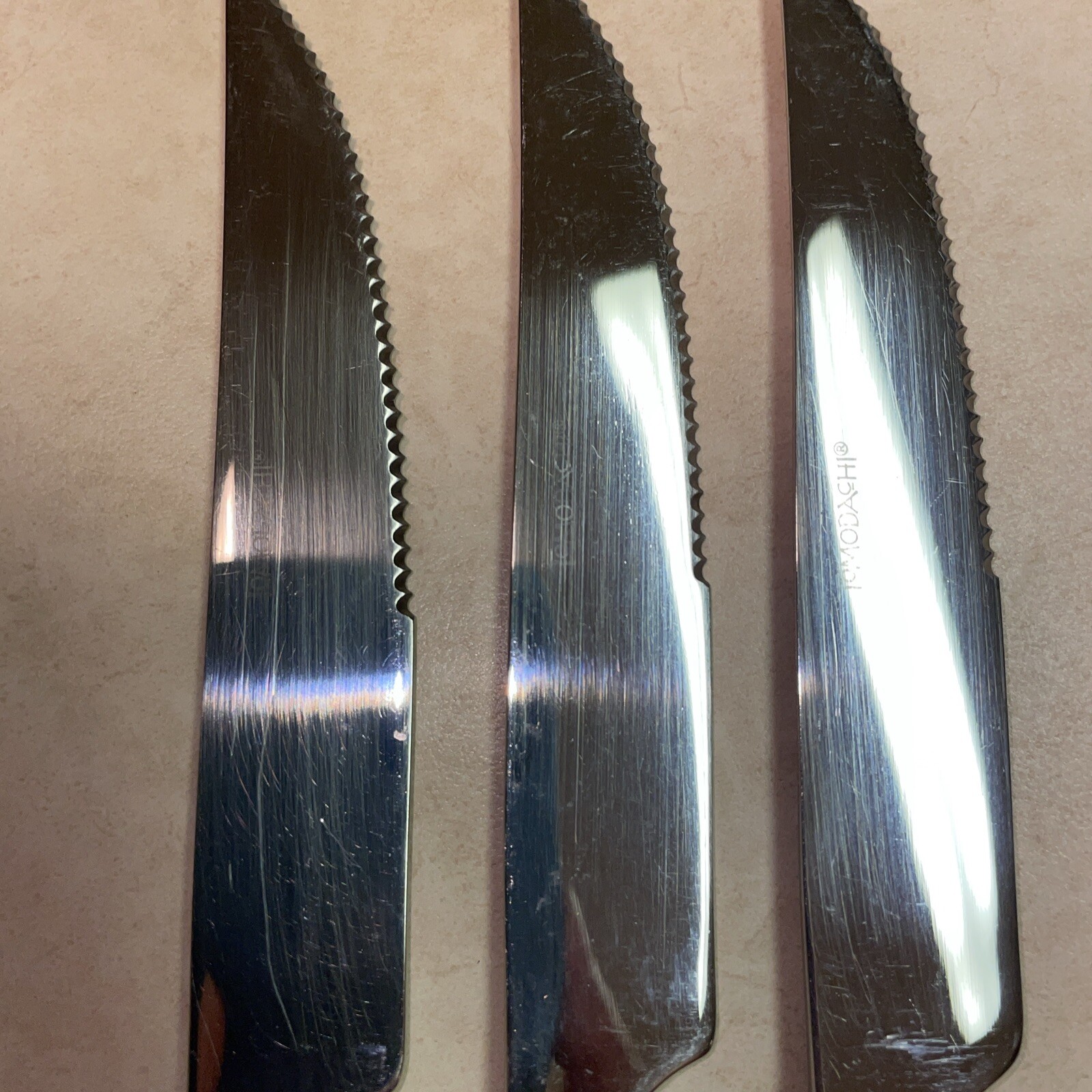 Tomodachi Steak Knives Stainless Steel Smooth Modern 9.5” Long Set of 3 READ