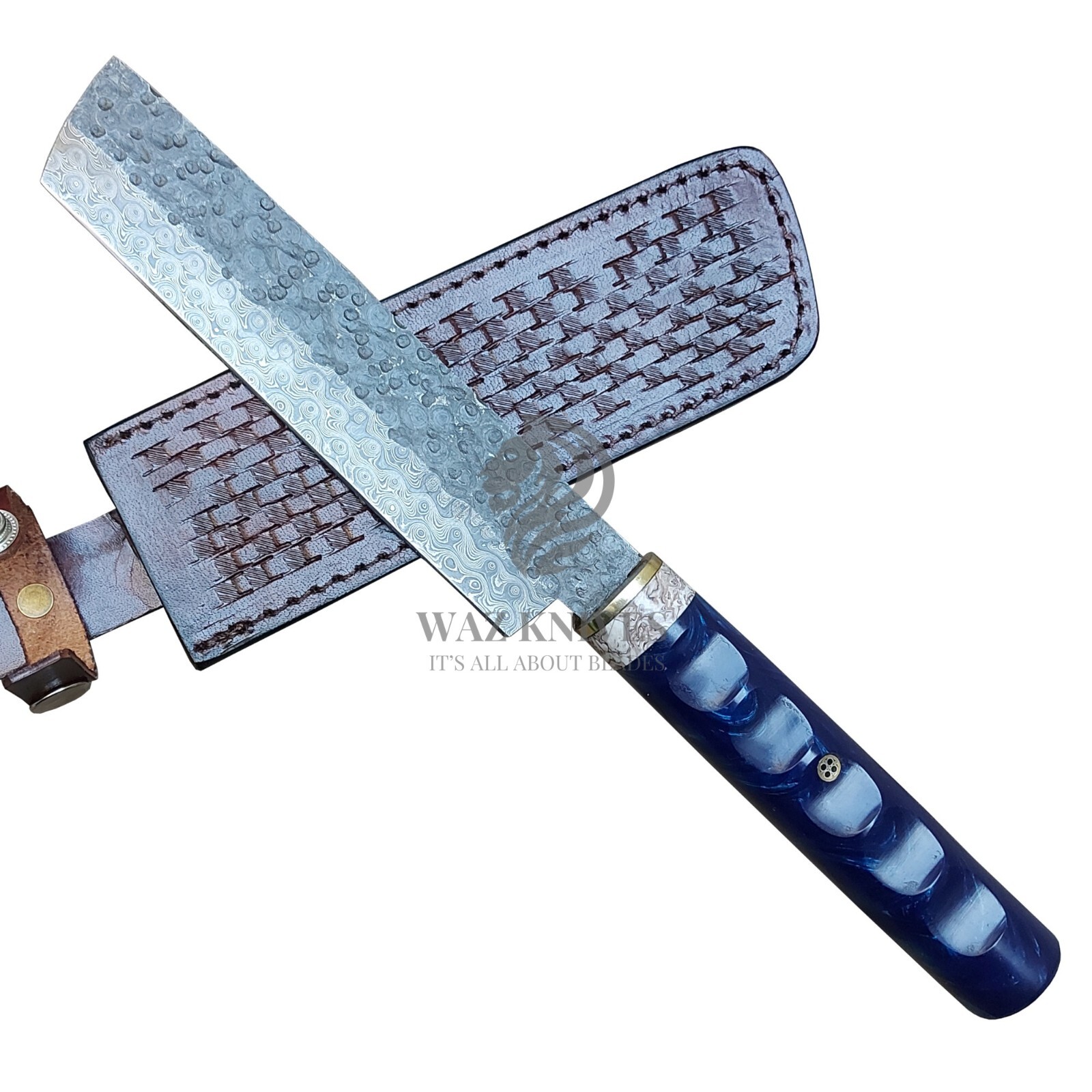 Damascus Nakiri Knife Handmade 7″ Japanese VG10 Damascus Santoku Knife w Sheath