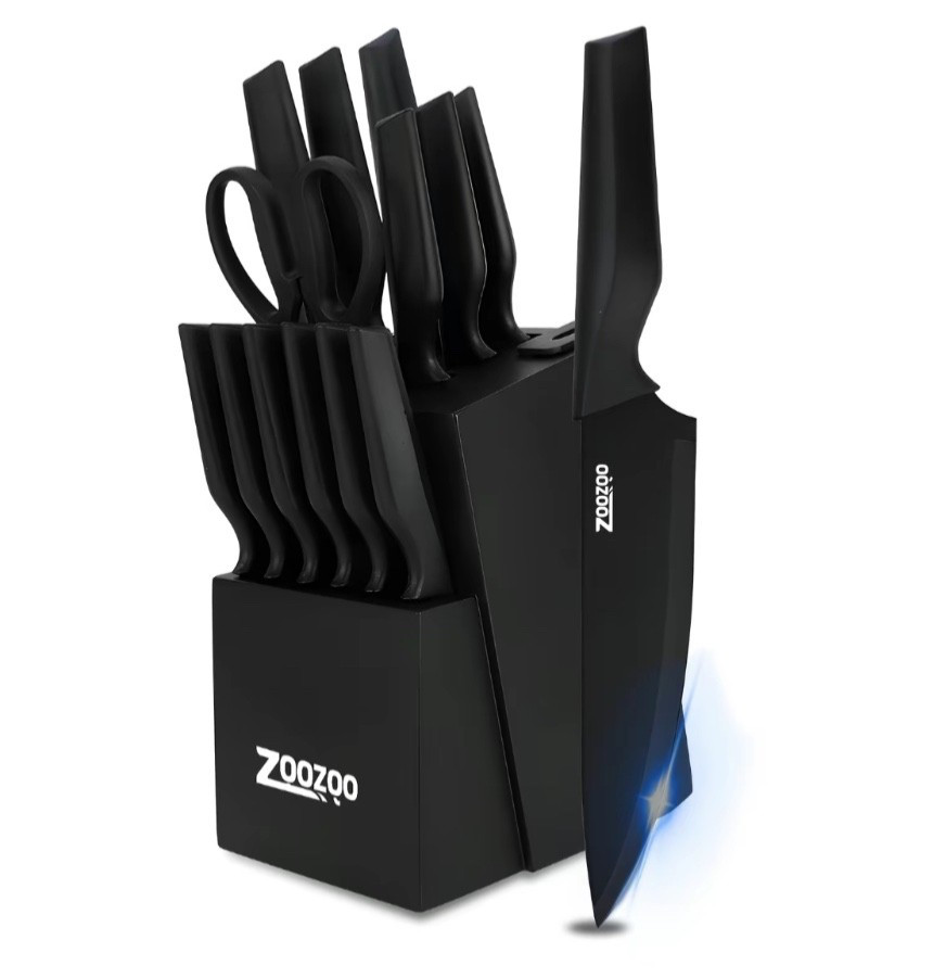 🔥 Flash Deal! 15-Piece Self-Sharpening Knife Set – Dishwasher Safe, , Black!