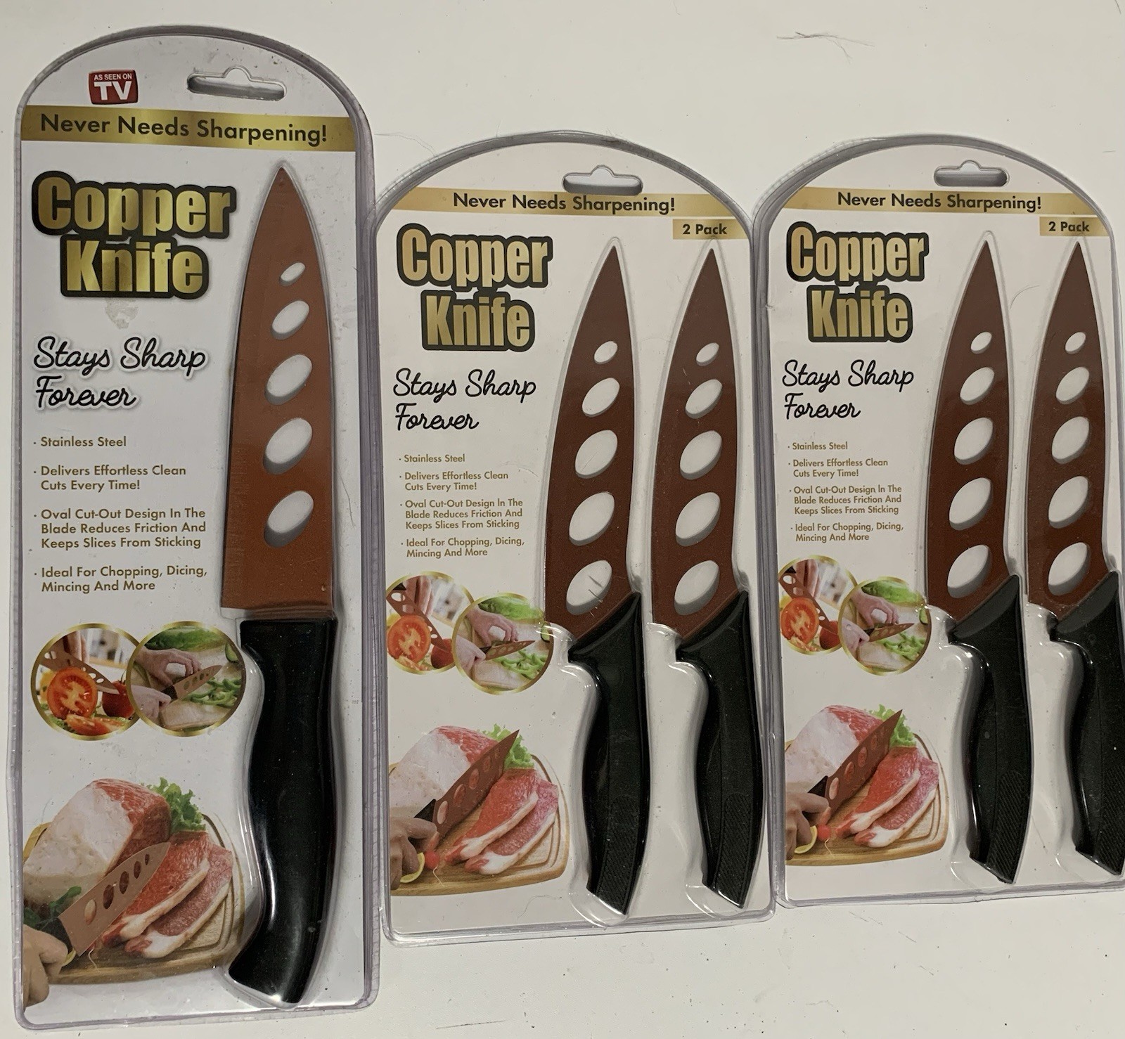 5 PC- 4-10″ Copper Kitchen Knives & 1-12” Stay Sharp Forever Stainless Steel T6