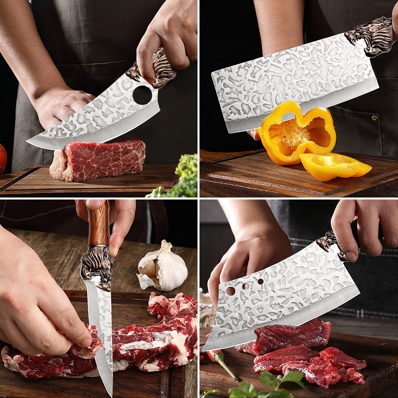 8PCS Stainless Steel Boning Knife Barbecue Knife Kitchen Scissors Easy Grip