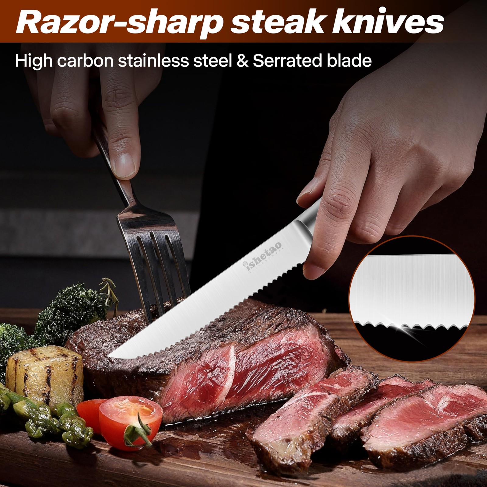 Steak Knife Set of 6, 4.5 inches Dishwasher Safe High Carbon Stainless Steel …
