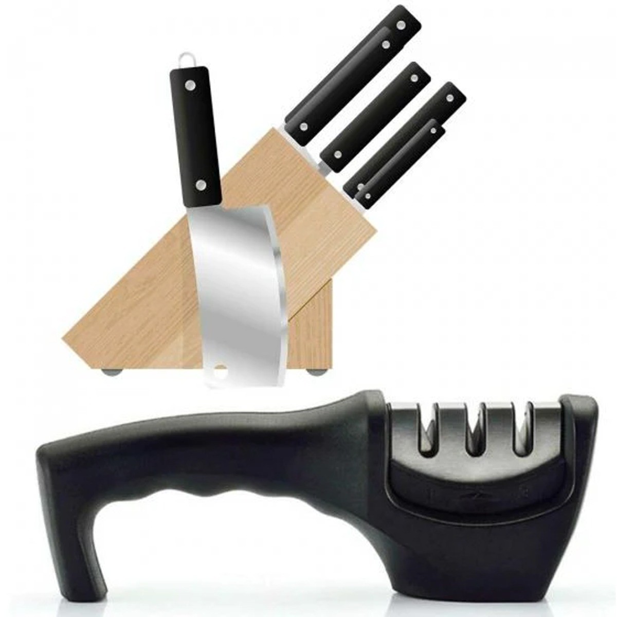 Kitchen Knife Sharpener, Stainless Steel Non-Slip for Kitchen Home (Black)
