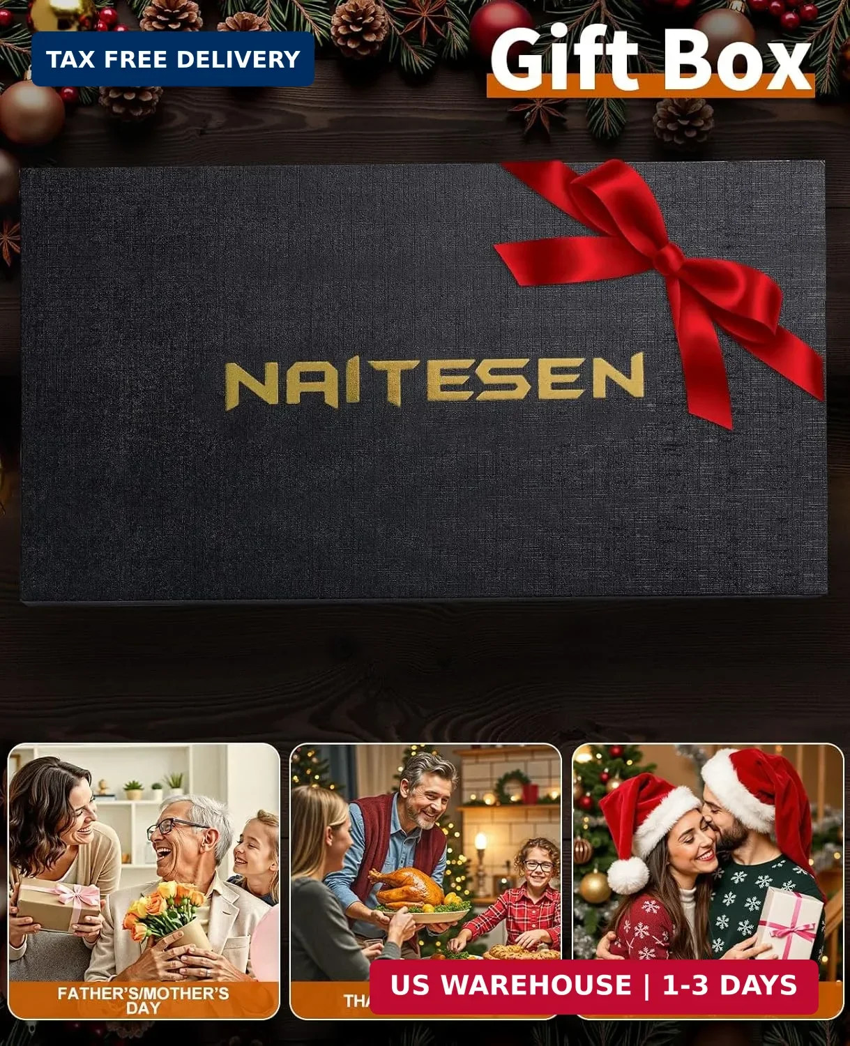 Naitesen 5PCS Professional Kitchen Chef Knife Set with Blade Guards, Wood Handle