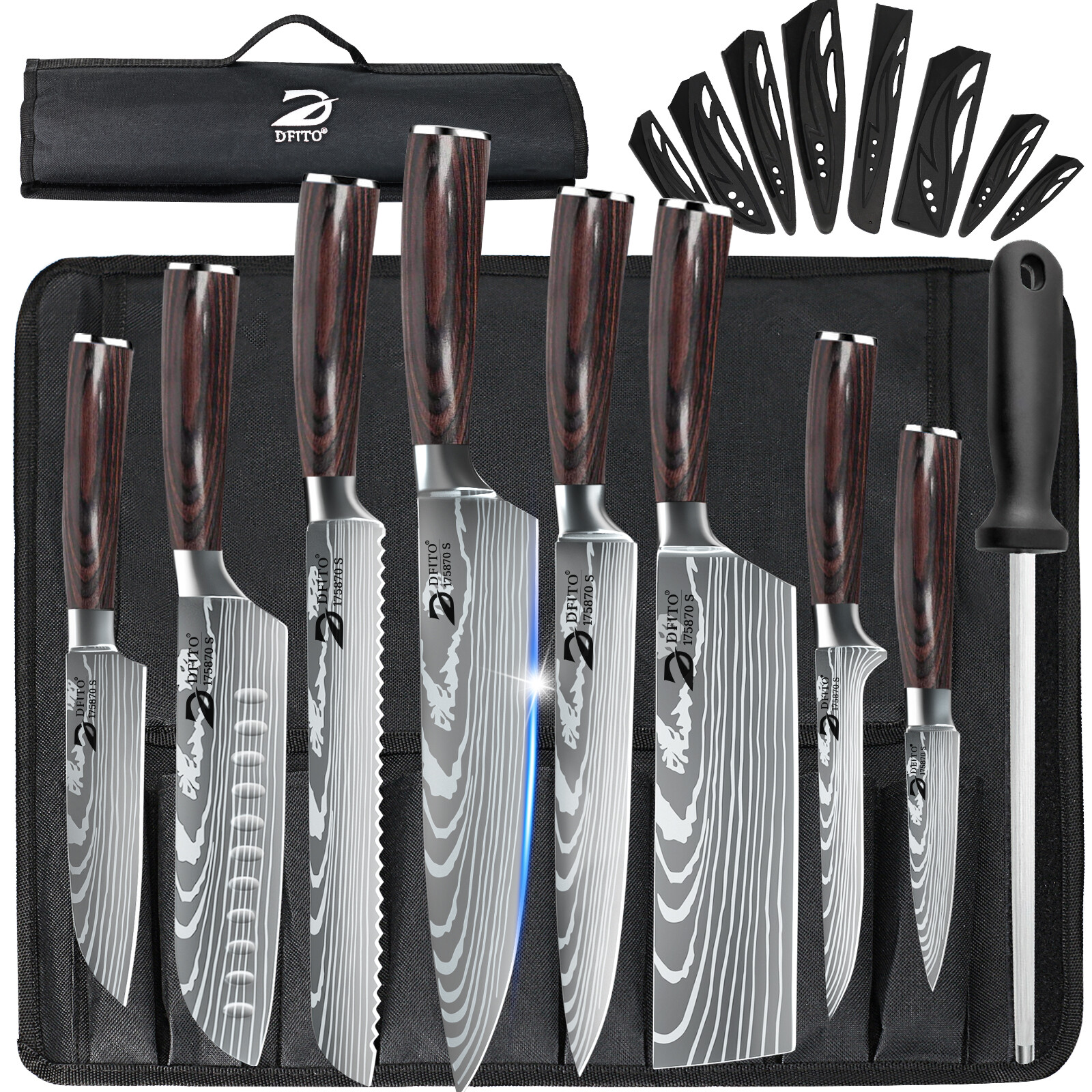 8PCS Kitchen Knives Set Damascus Style Stainless Steel Chef’s Knife Professional