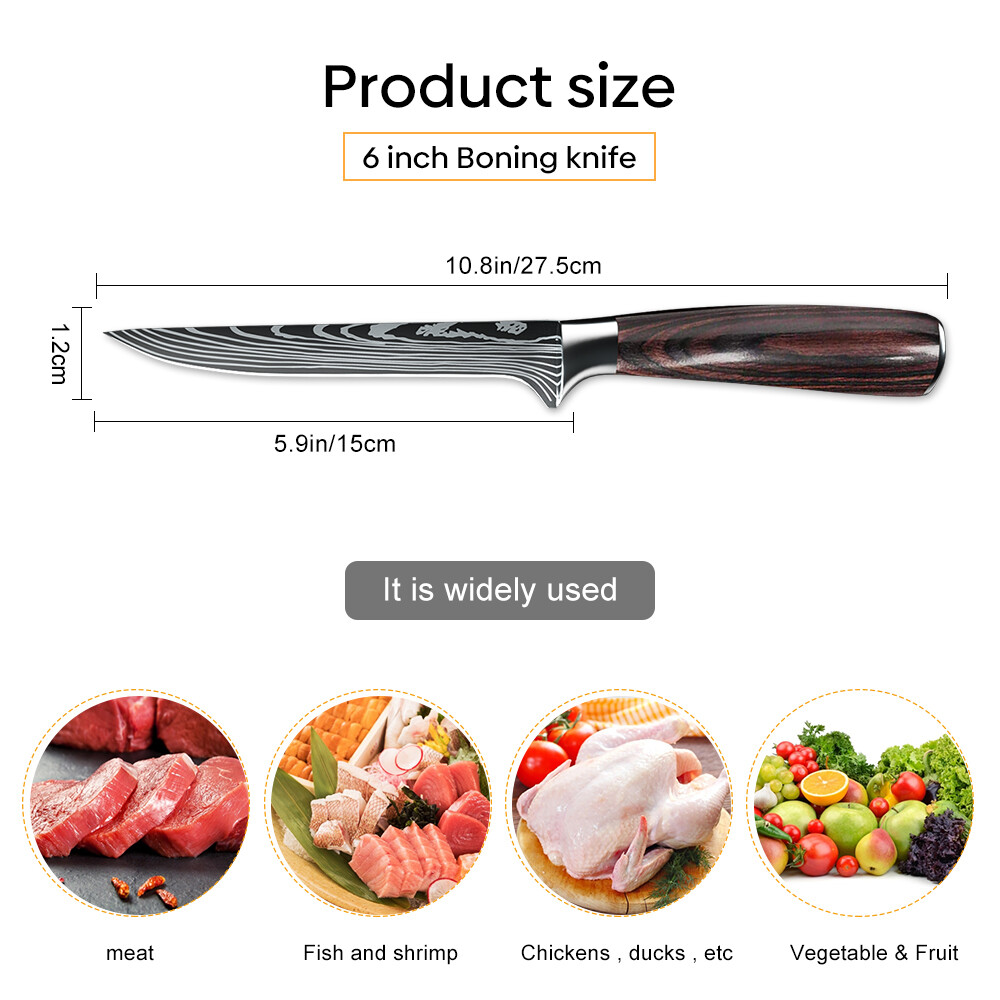 6″ Viking Chef Knife Japanese Steel Meat Cleaver Kitchen Boning Knife Butcher US