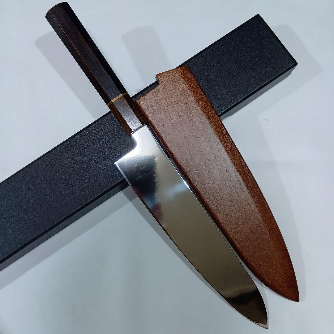 VG10 Honyaki All-Steel Wa Gyuto Chef Knife 240mm Mirror Polished Ebony Saya Box